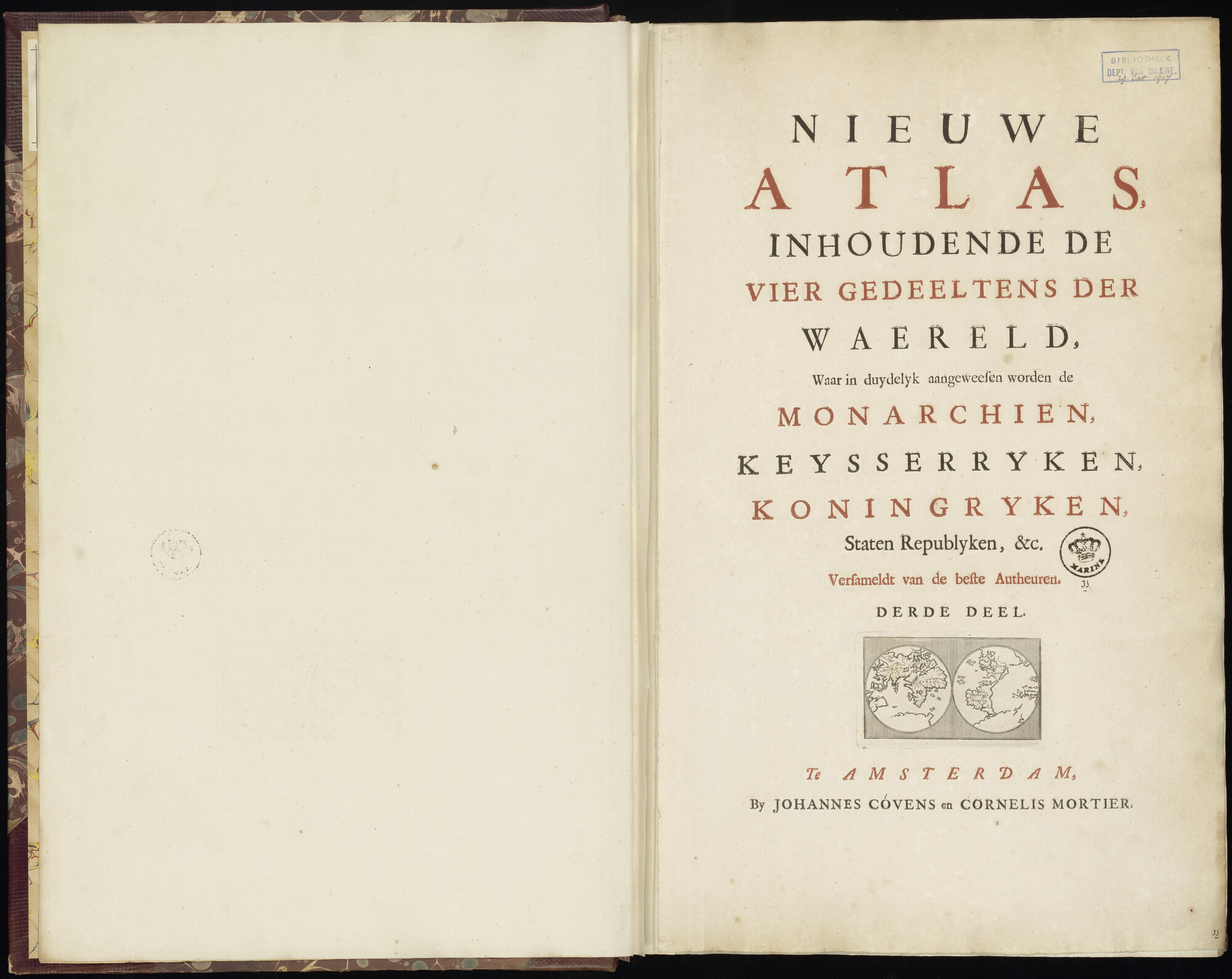 B.0032(029) [kaart 001]; Voorblad van de 'Atlas Nieuwe atlas 1754 - deel 3'; kaart