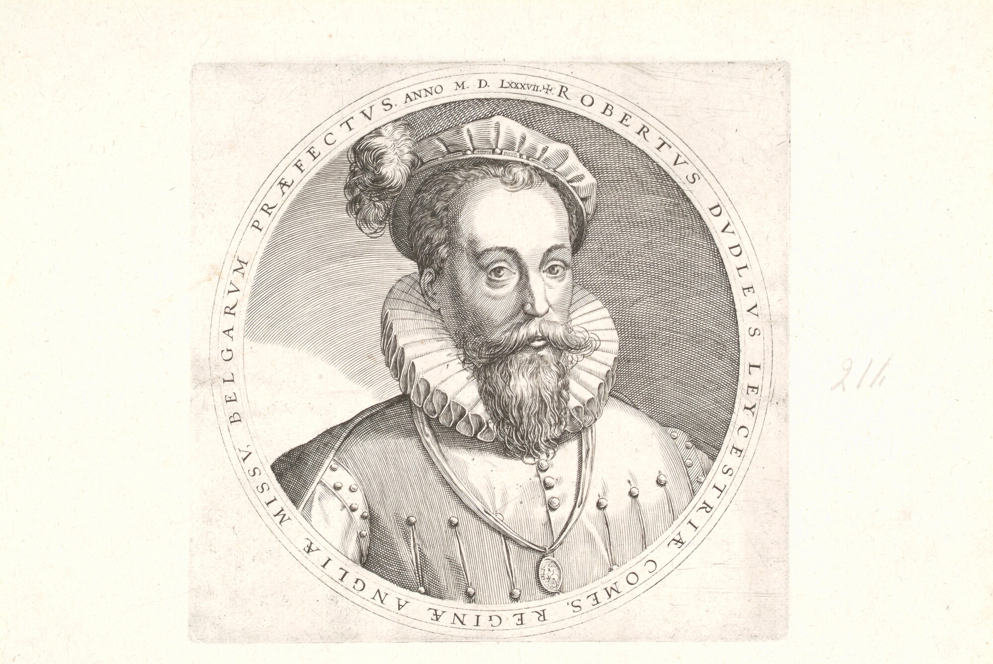 A.0145(027)245; Portret van Leicester, 1587; prent