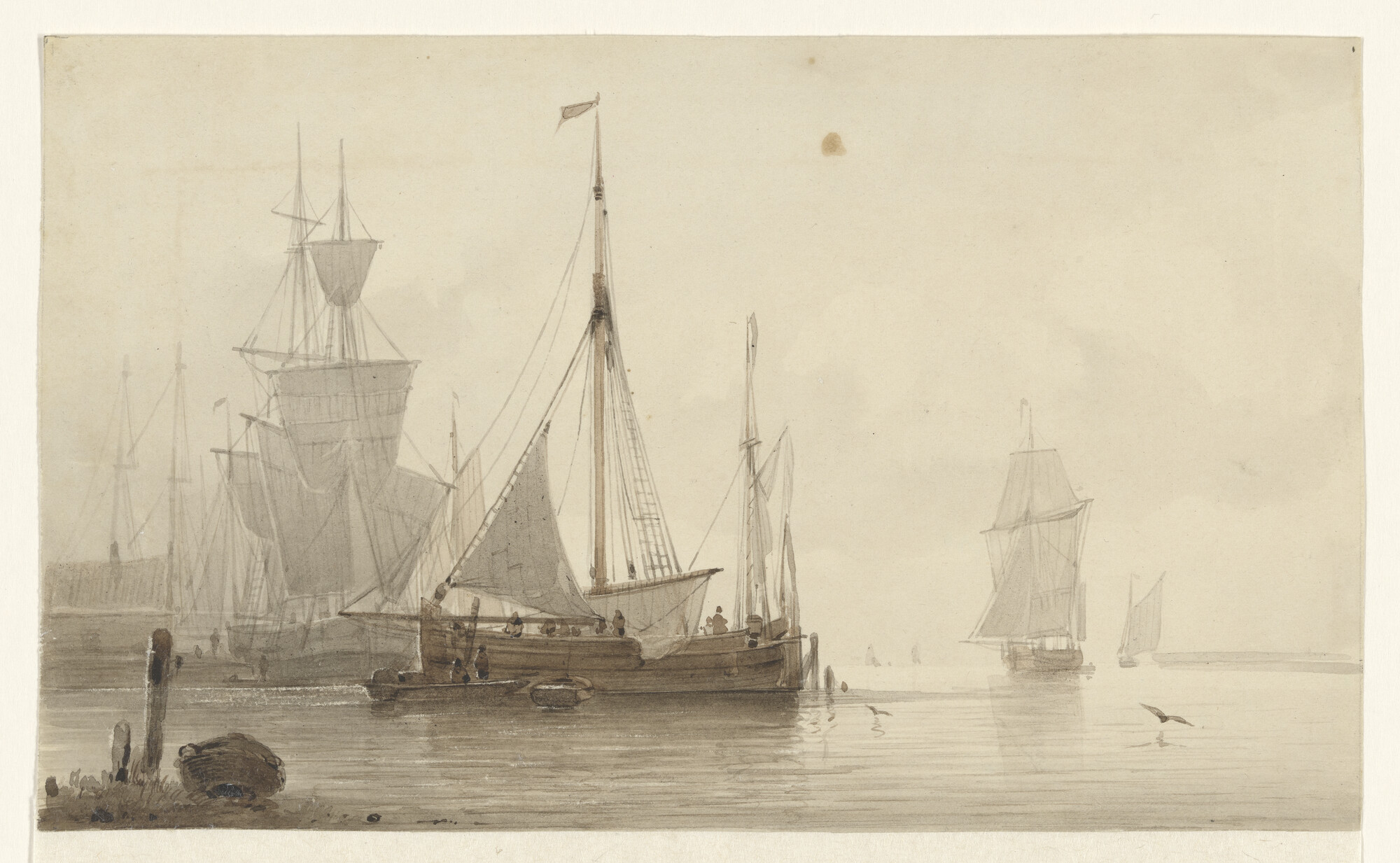 A.2049(03); Een buis afgemeerd aan een havenhoofd; tekening
