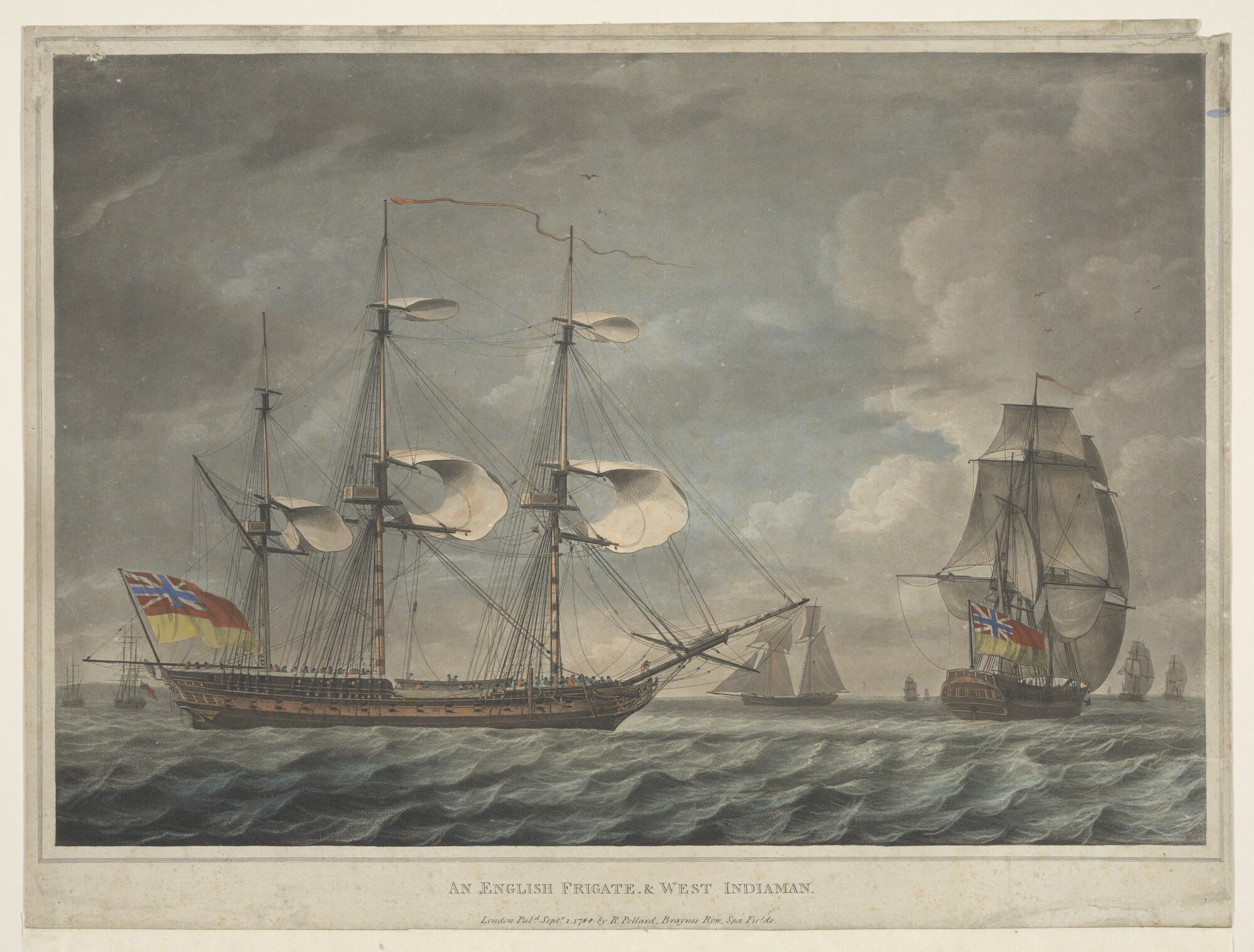 A.1720(02)a; Een Engels fregat en een Westindiëvaarder; prent