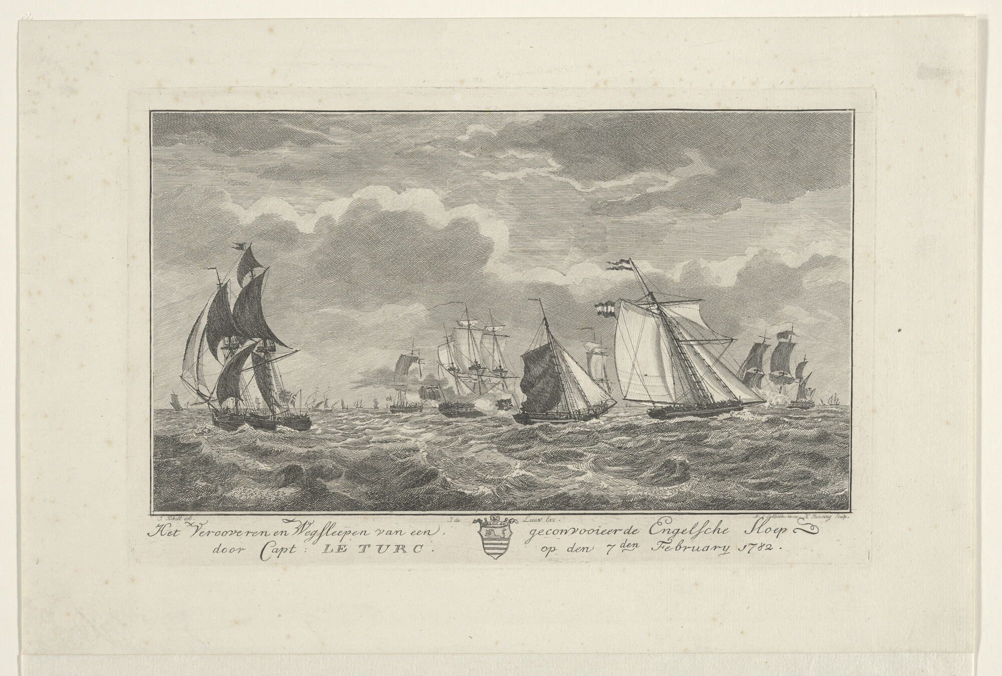 A.1802(05)b; Het veroveren en wegslepen van een Engelse sloep door Kapitein P. le Turc; prent