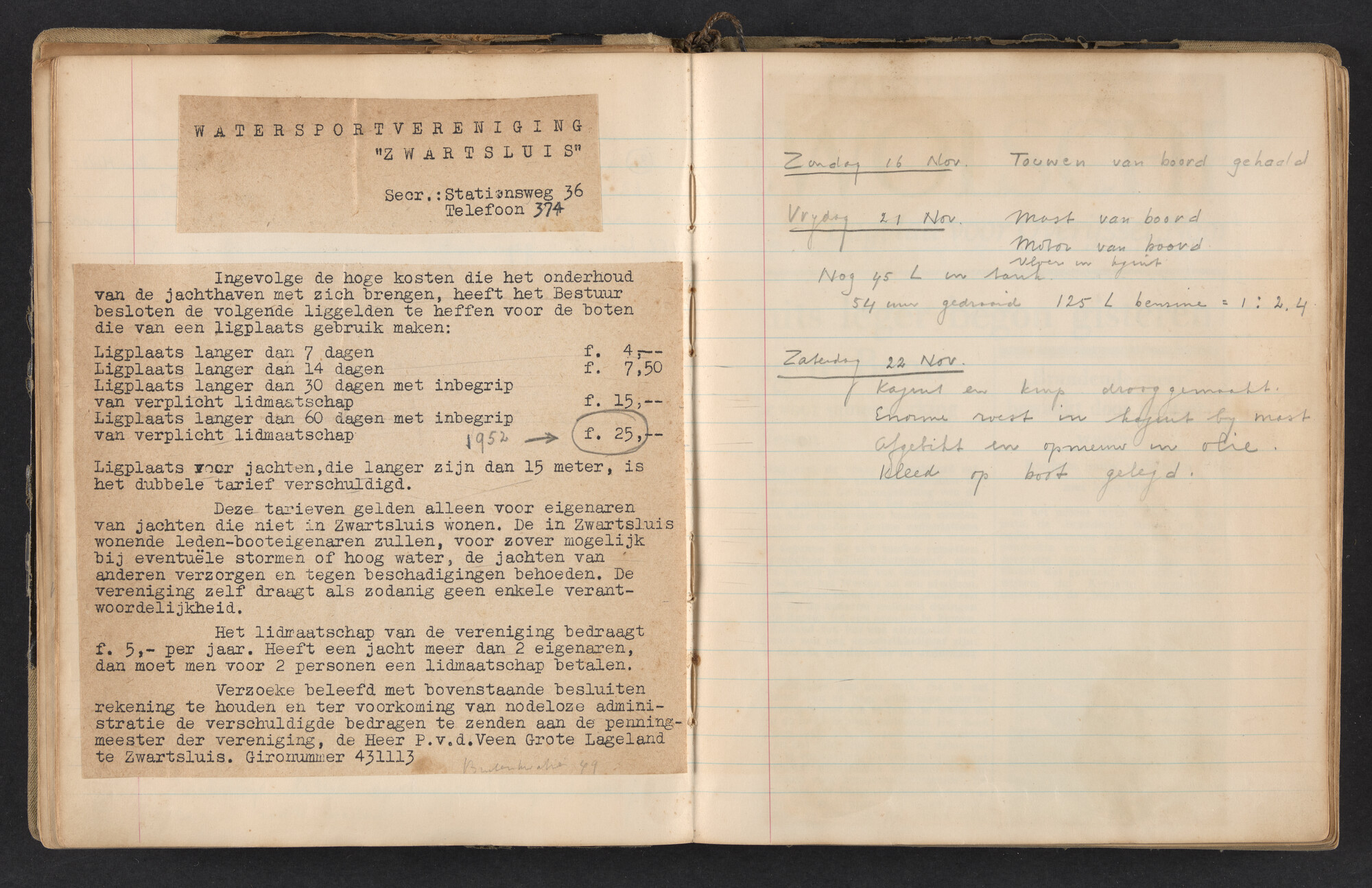 2017.0791; Logboek c.q. fotoalbum van reizen met zeeschouw Grutto in Nederland, 1952-1954; logboek