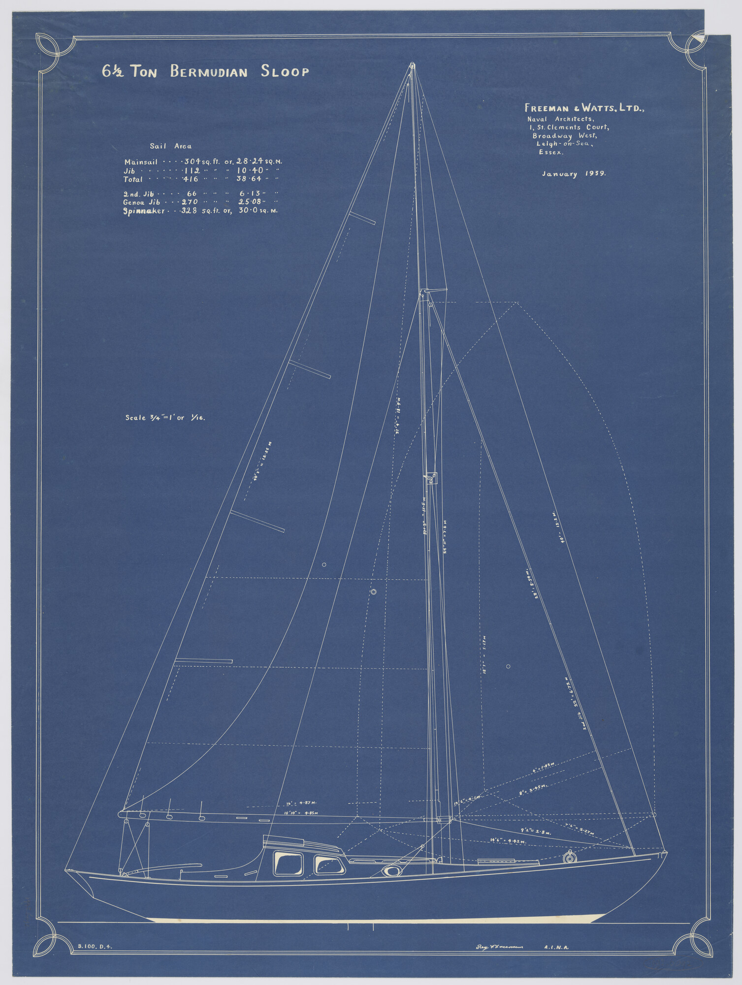 1993.6092; Zeilplan Bermudasloep; technische tekening