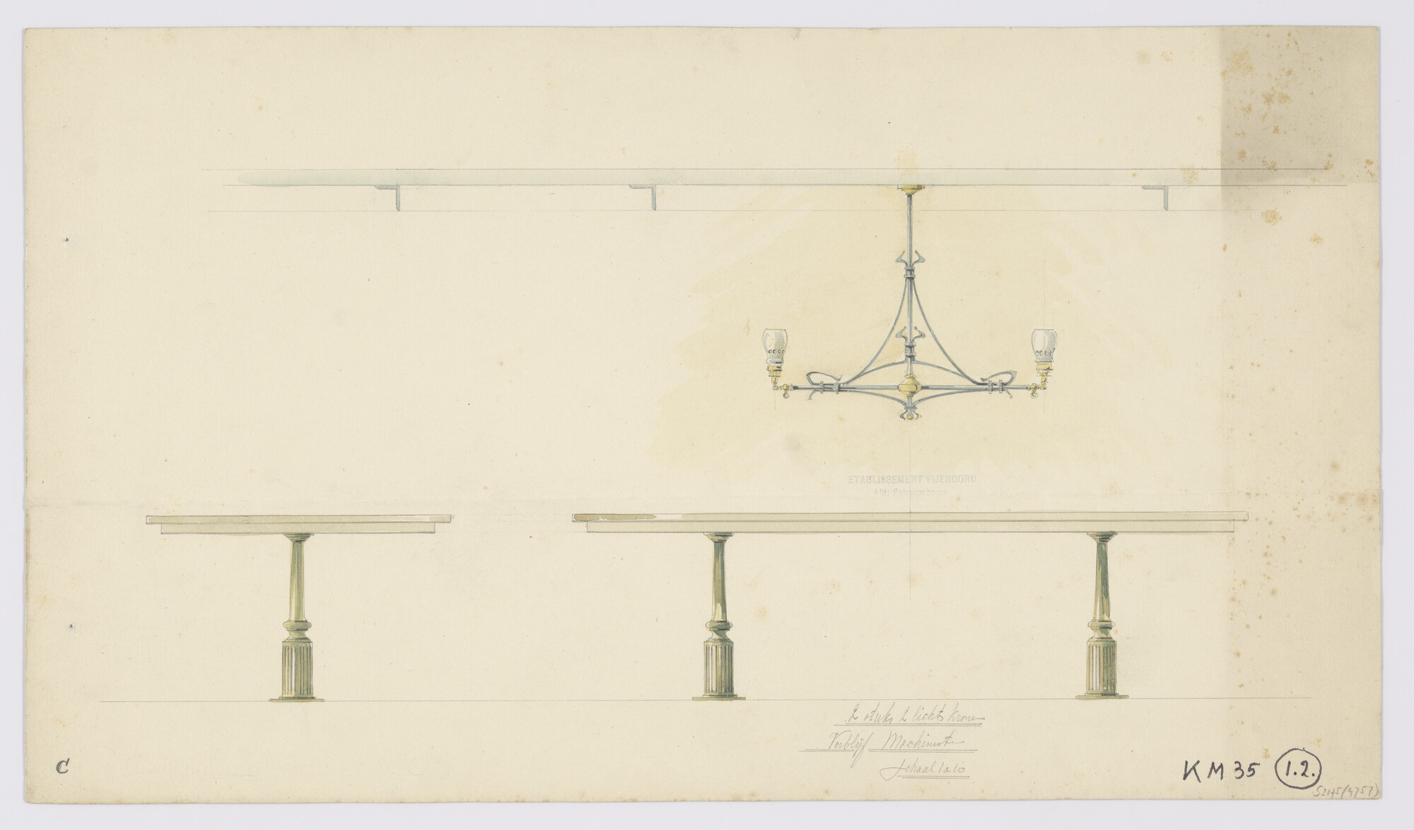 S.2175(4757); Ontwerp tafel met lichtkroon; technische tekening