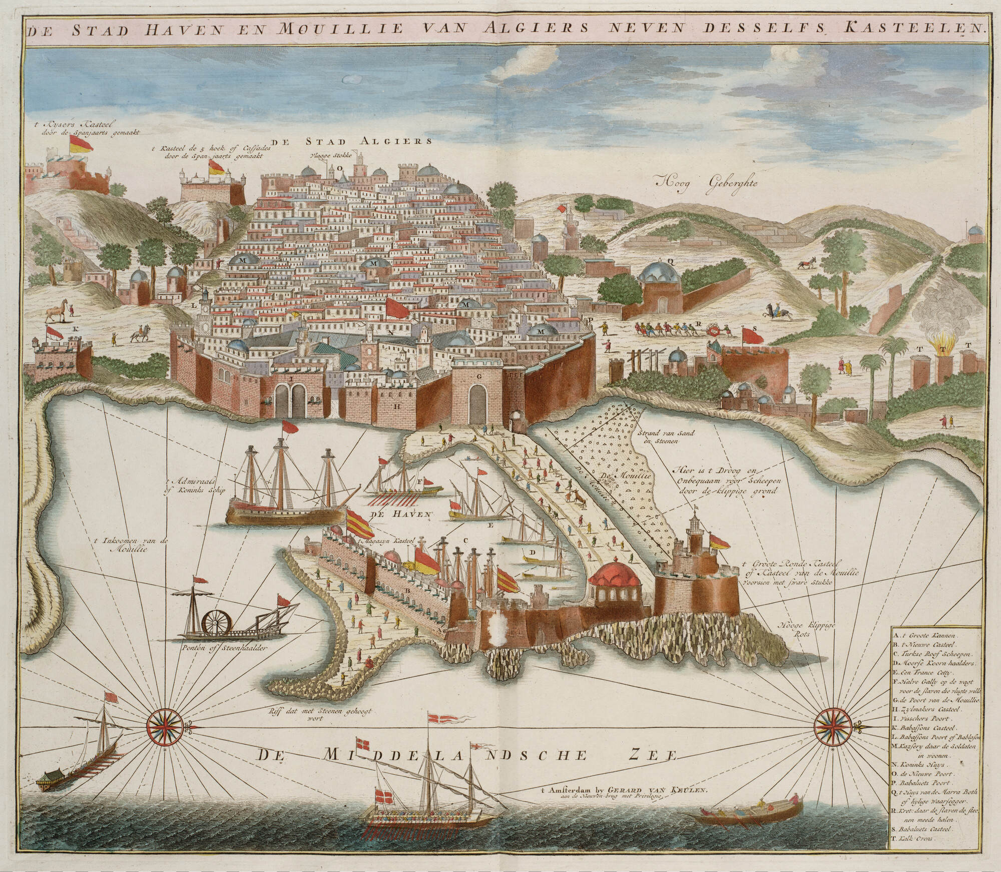 B.0032(109)2 [kaart 122]; Aanzicht van de stad en haven van Algiers; prent