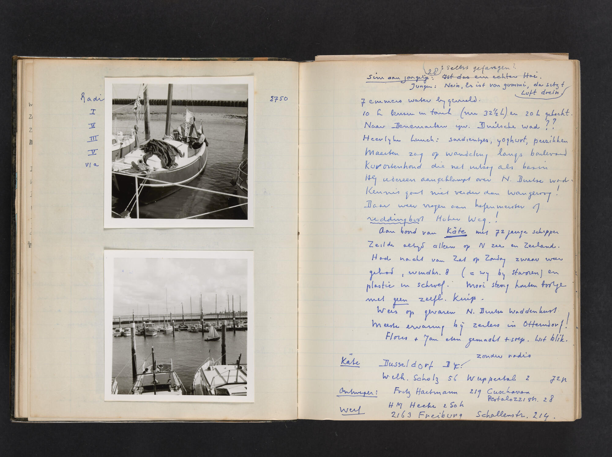 2017.0802; Logboek c.q. fotoalbum van reizen met zeeschouw Grutto (II) in Nederland, Duitsland en Denemarken, 1973-1974; logboek