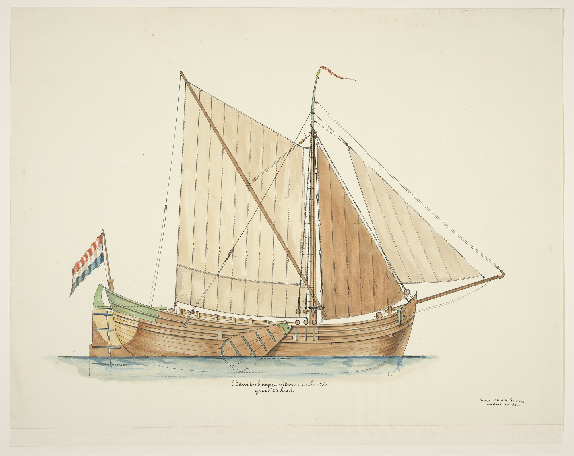 S.2833(b); Beurtschip met spriettuig; prent