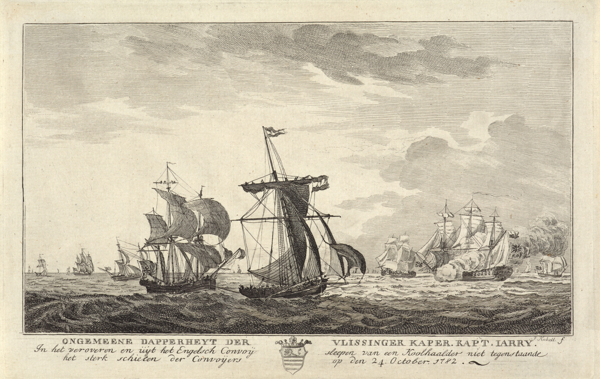 A.0149(0209); Het veroveren van een Engelse kolenhaler door de Vlissingse kaperkapitein  N. Jarry; prent