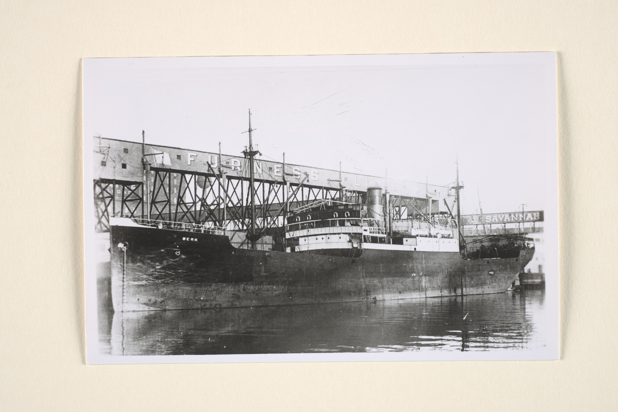 1996.3125; Het vrachtschip ss. Berk (ex- Maas) van Hudig & Pieters Algemene Scheepvaart Maatschappij uit Rotterdam ligt afgem,eerd in de haven van Savannah; foto