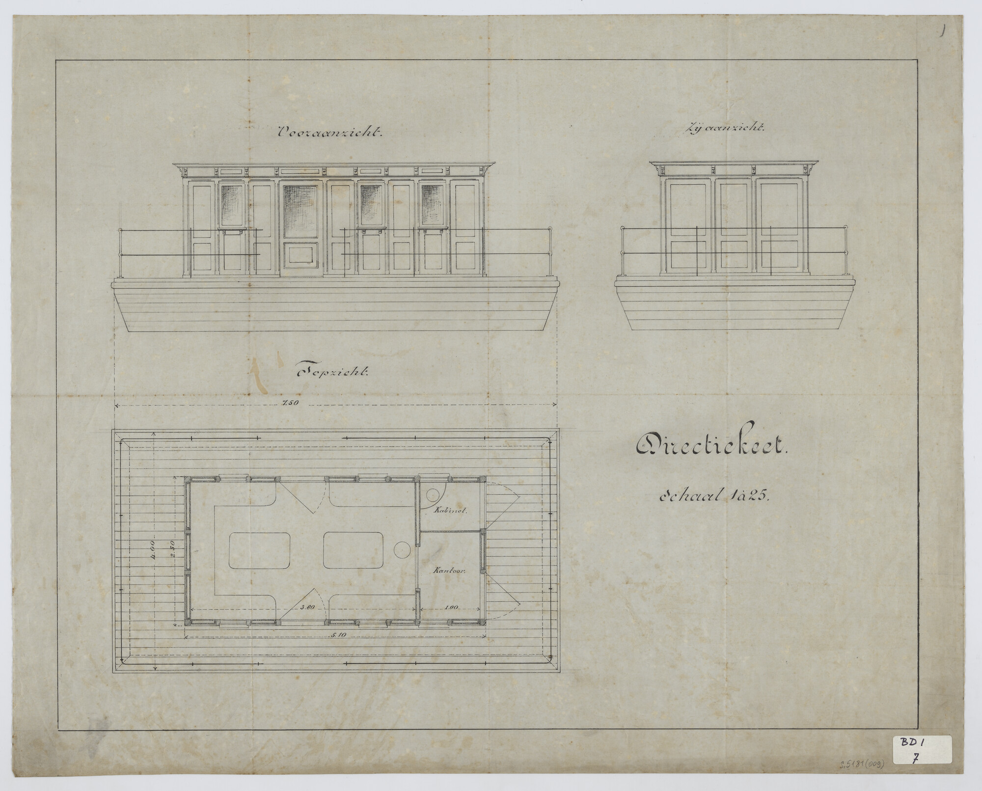 S.5181(009); Algemeen plan van een directiekeet; technische tekening