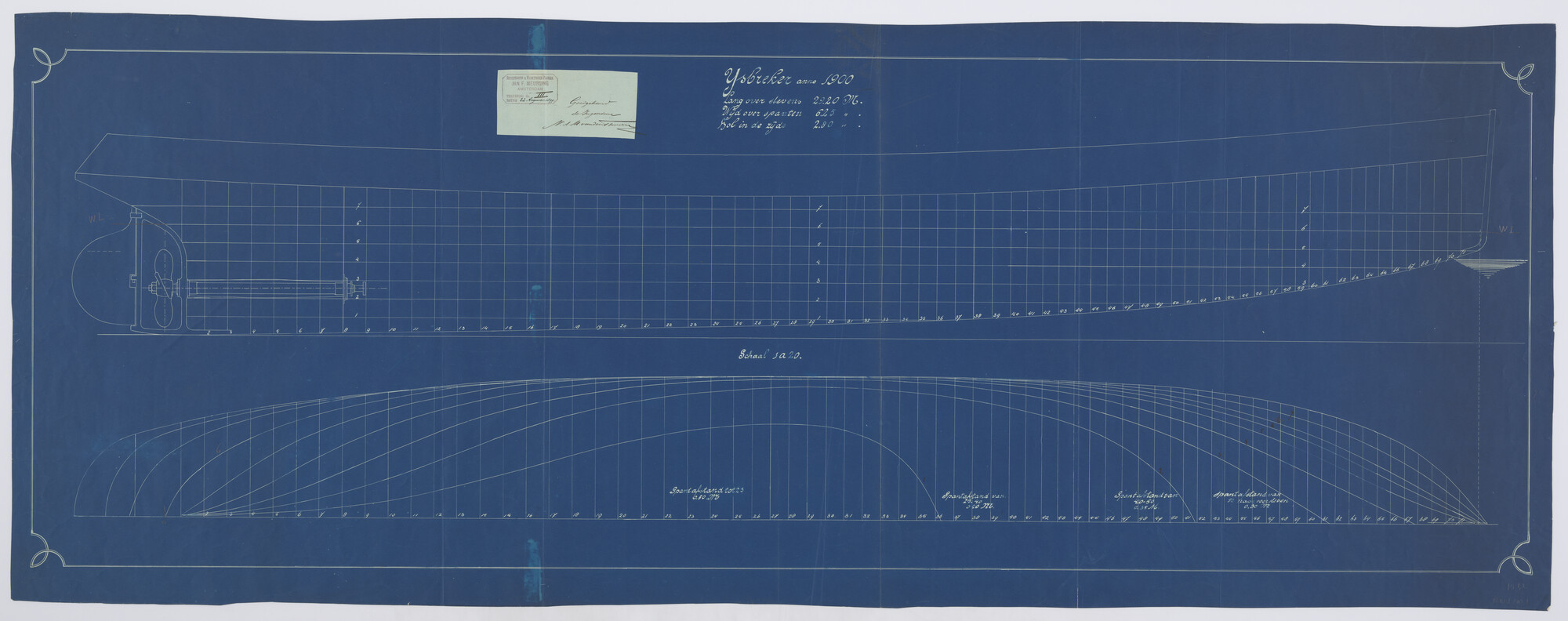 S.1156(05)0131; Lijnenplan van de ijsbreker 'Christiaan Brunings'; technische tekening