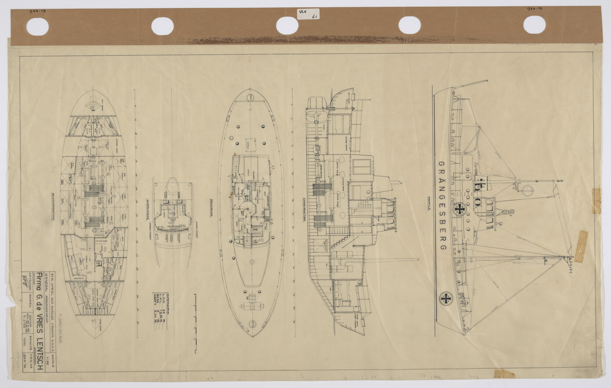 S.5180(0265); Indelingsplan van een motorreddingboot; technische tekening