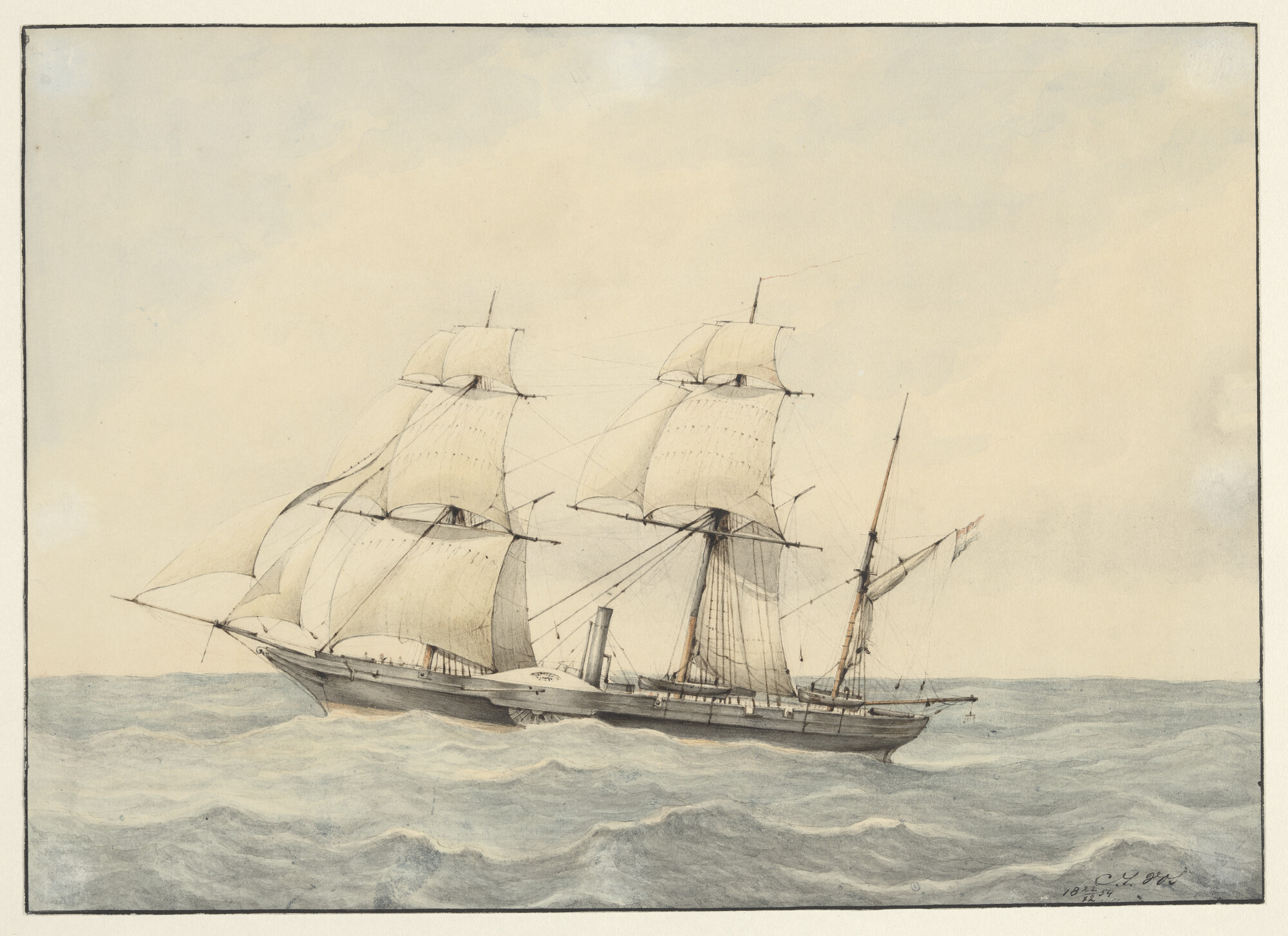 A.2778(02); Het raderstoomschip Zr.Ms. 'Merapi'; tekening