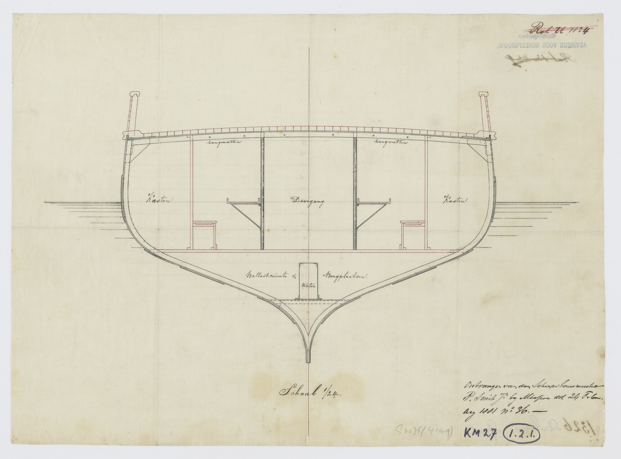 S.2175(4149); Grootspant van Zr.Ms. 'Argus'; technische tekening