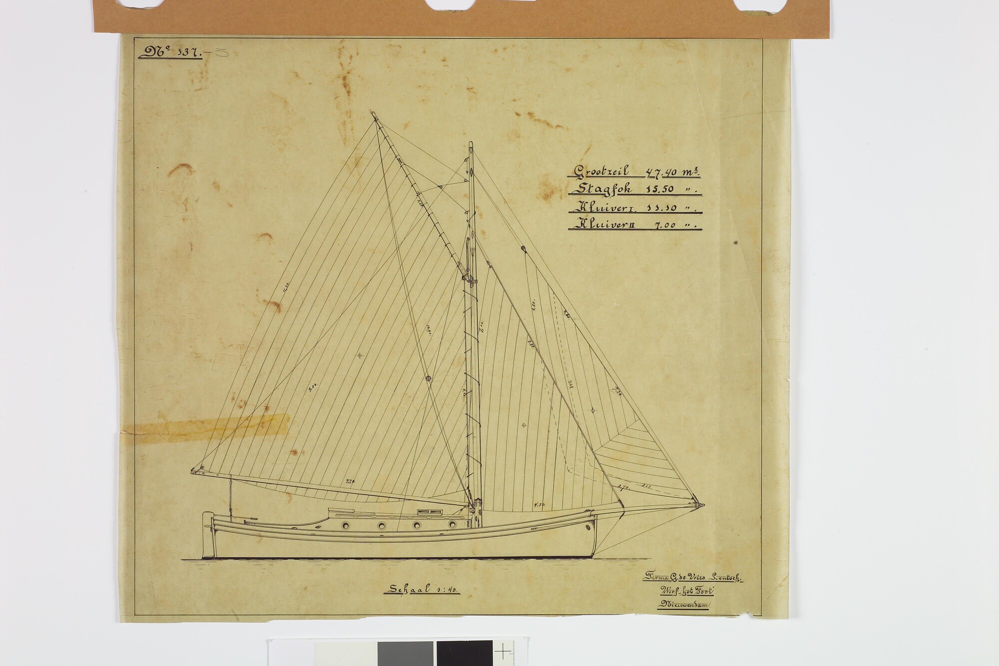 S.5180(0962); Tuigplan van een zeiljacht; technische tekening