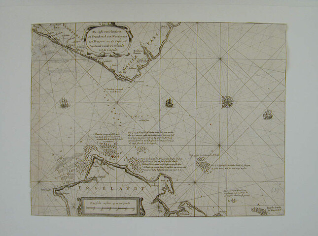 A.0145(027)401; Kaart van de zeeslag bij Duins, met de posities der Spaanse en Hollandse vloot; prent