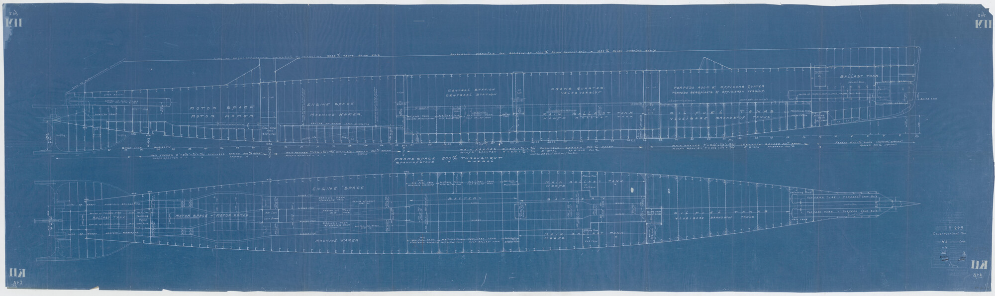 S.2175(3830); Constructie Plan van de onderzeeboot  Hr.Ms. 'K II'.; technische tekening