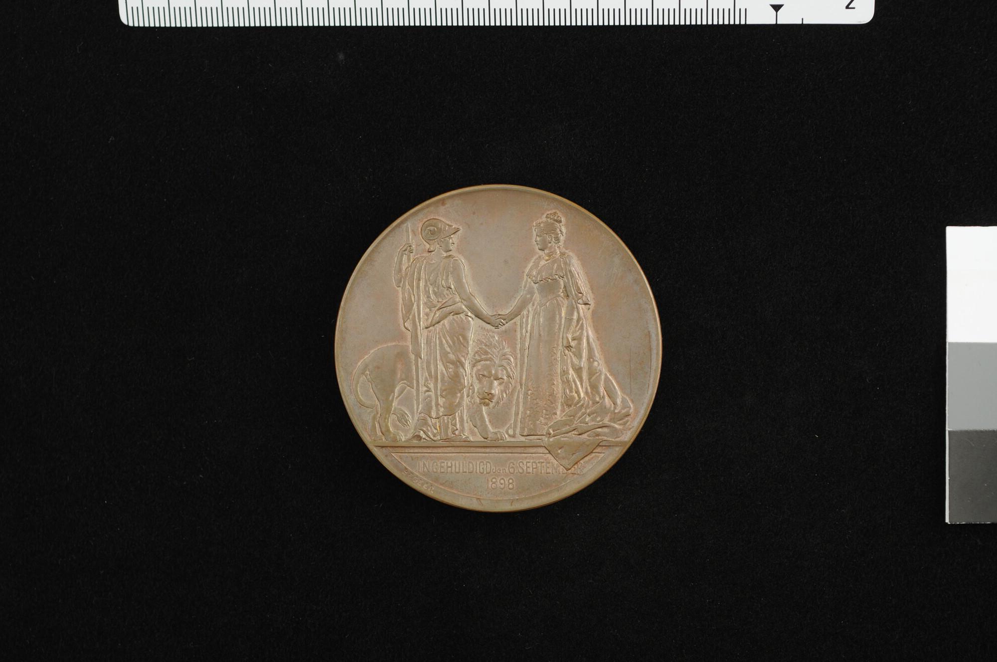S.5531(02); Penning op de inhuldiging van koningin Wilhelmina, 1898; penning