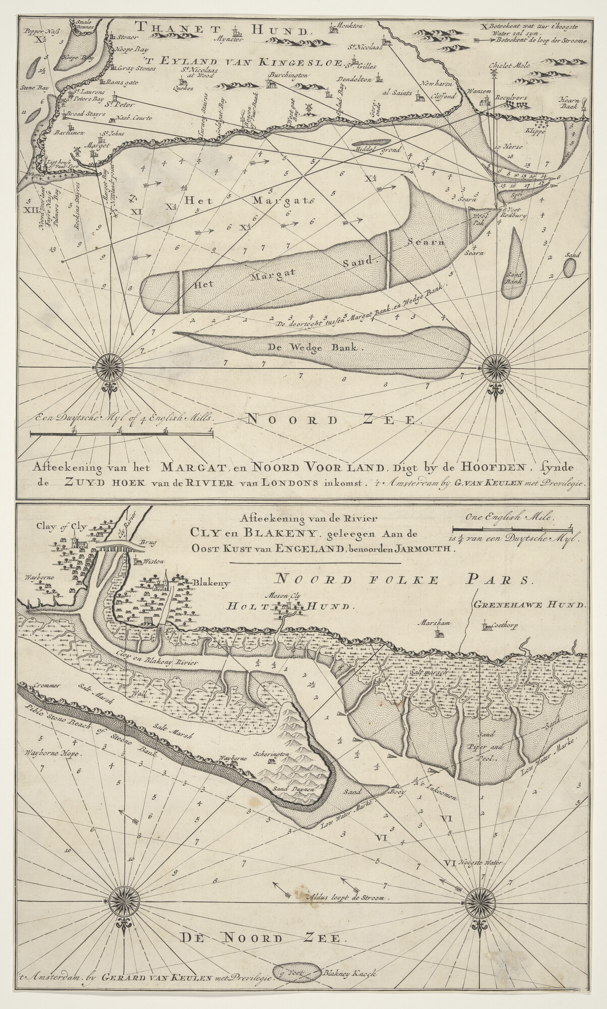 S.1072(02)47; Kaarten van een deel van de oostkust van Engeland, de redes van Margate & Blakeny; zeekaart