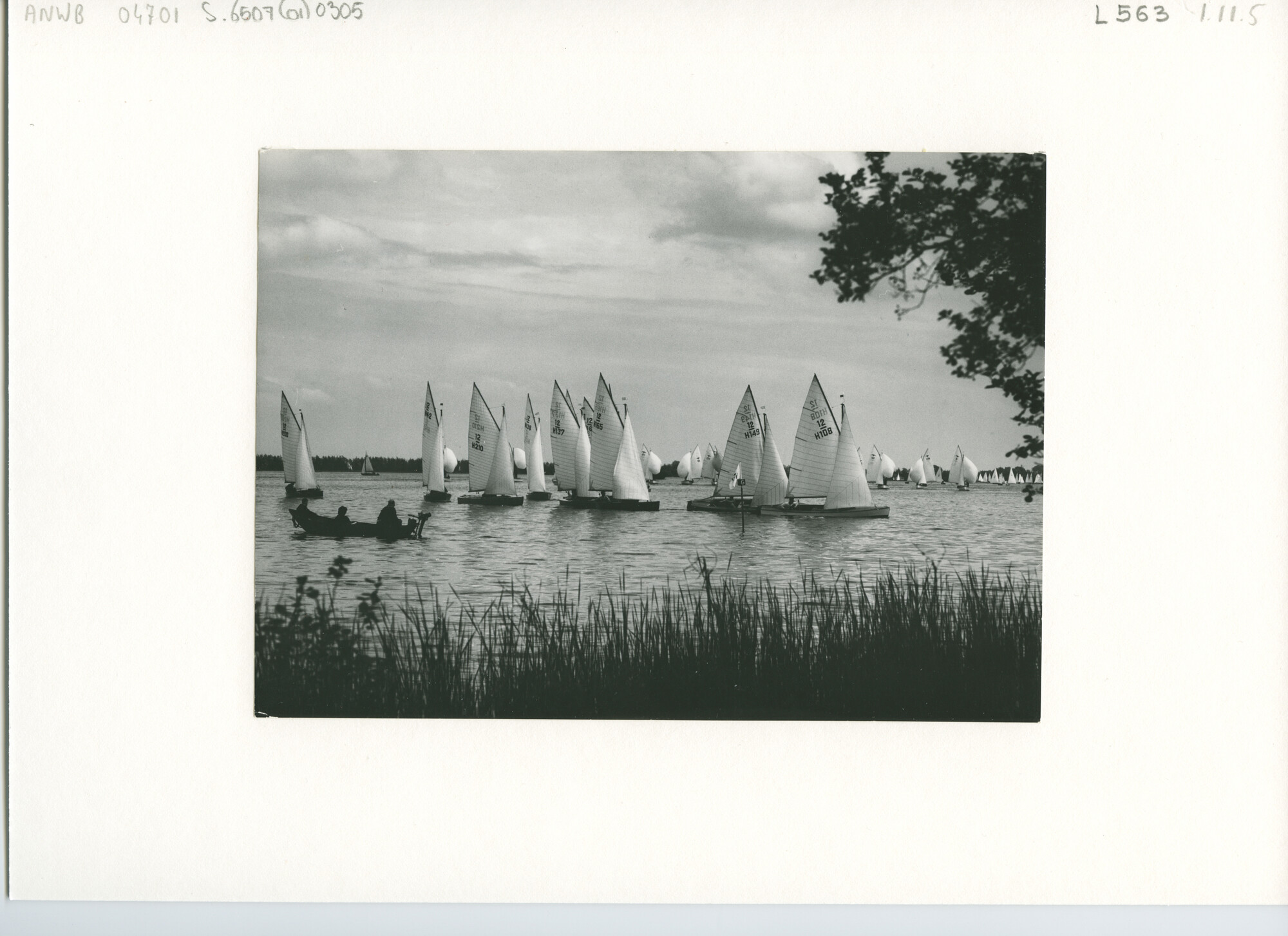 S.6507(01)0305; Foto van de Goudse Zeilweek 1958: de 12m² klasse met weinig wind; foto
