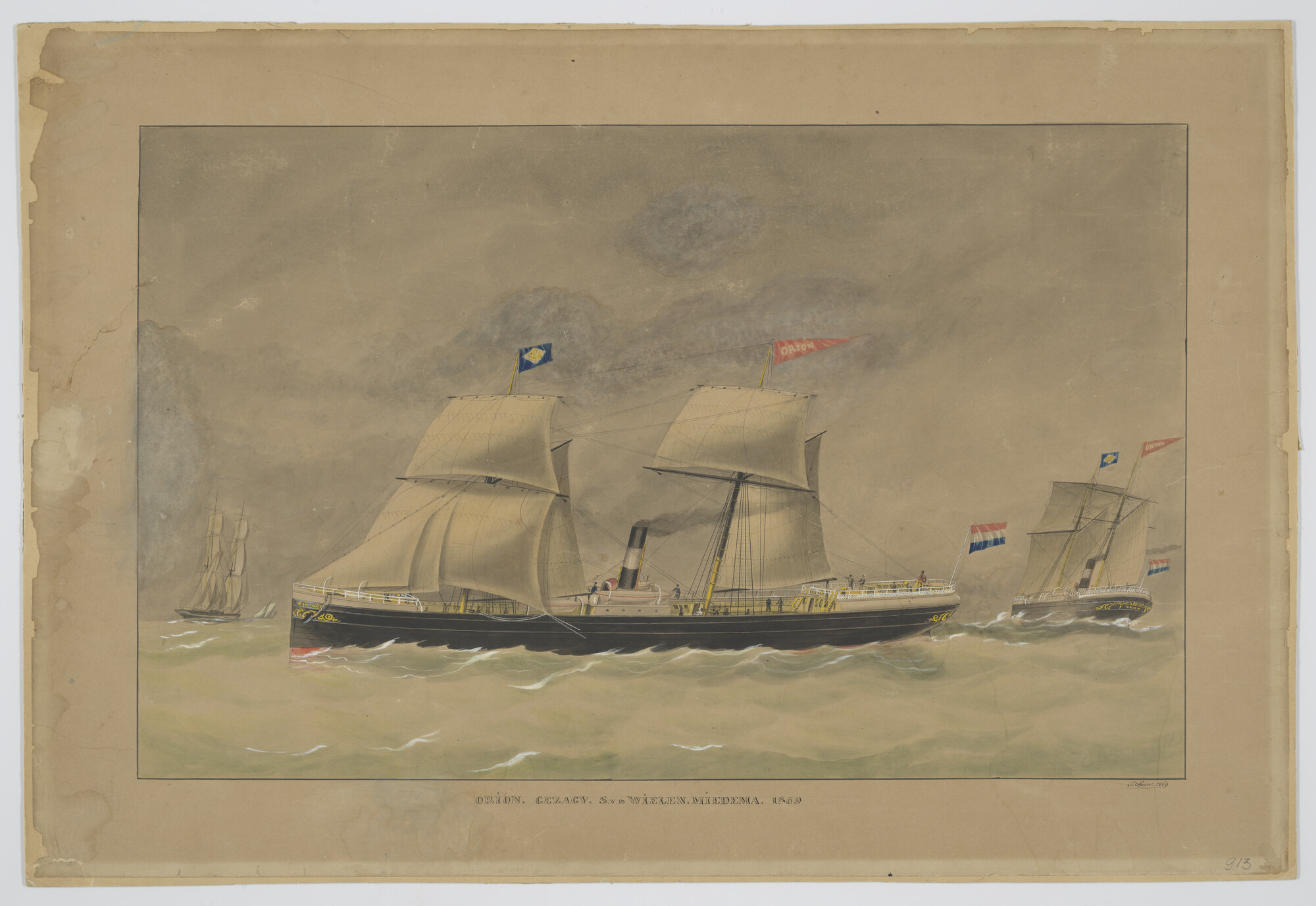 A.2447; Het stoomschip Orion; tekening