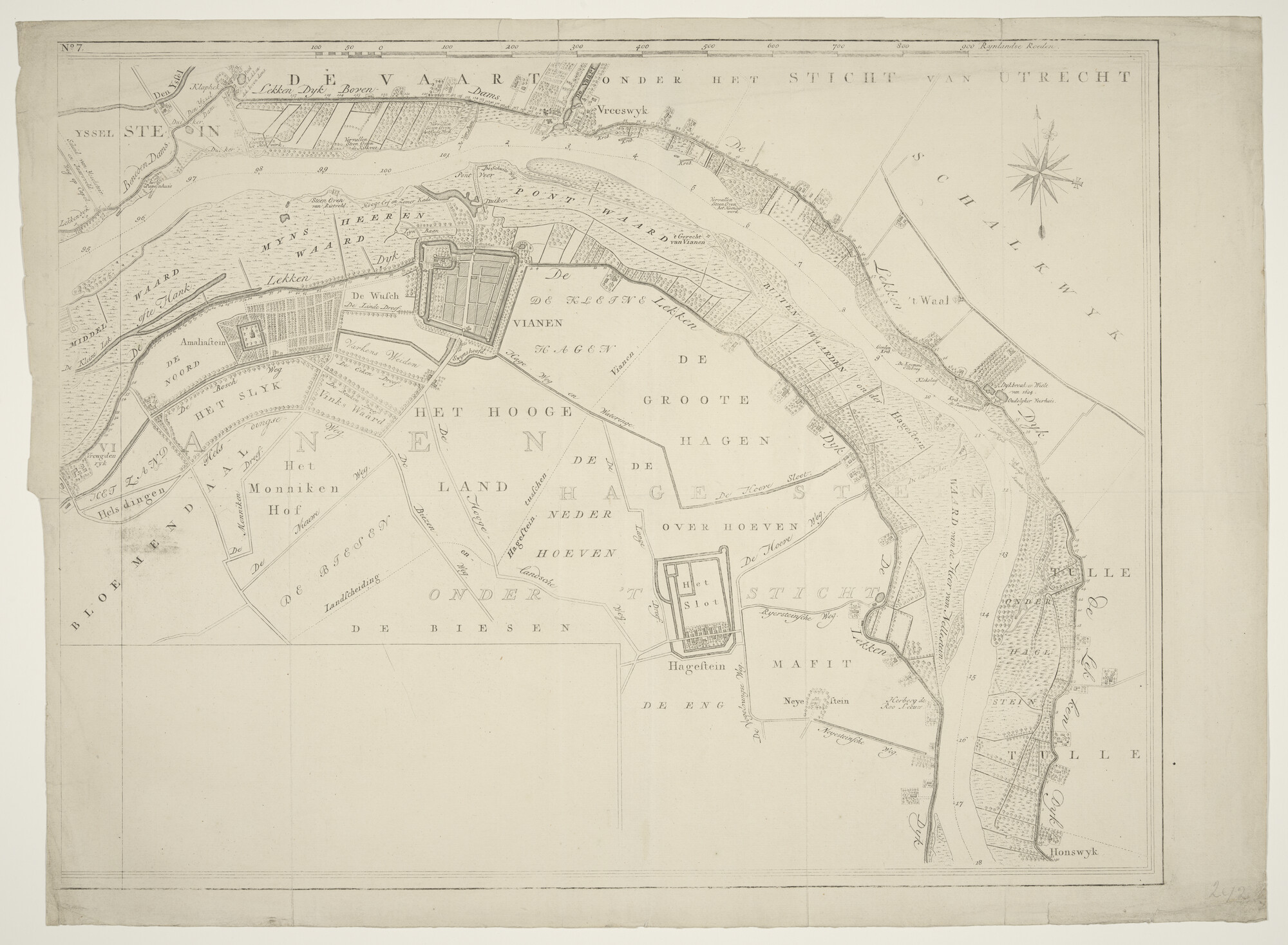 A.2948(01)g; Kaart in zeven bladen van de rivier de Lek van Krimpen tot het Hagesteinse Schoor; rivierkaart