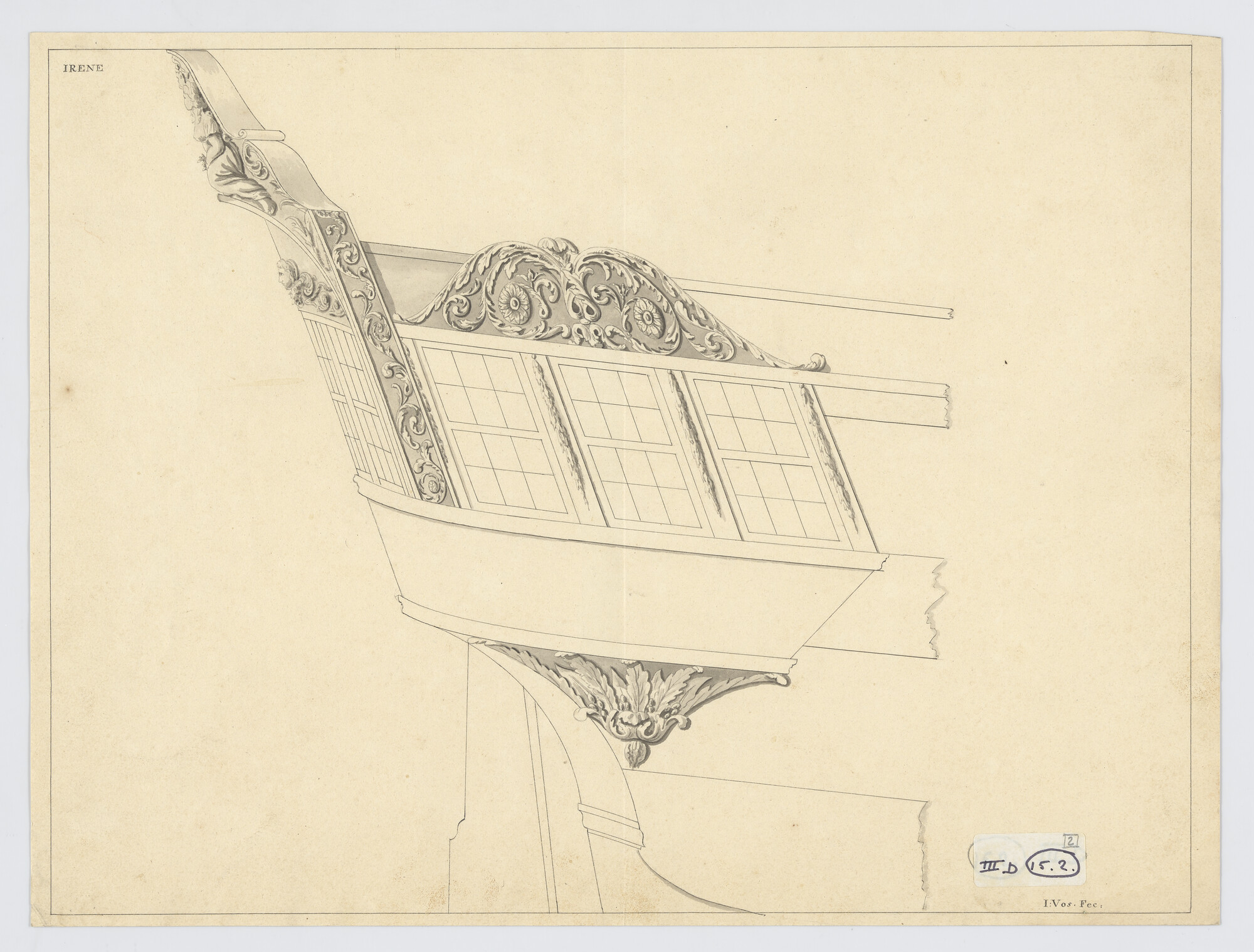 S.0600(01)100; Zijgalerij  van de brik 'Irene'; technische tekening
