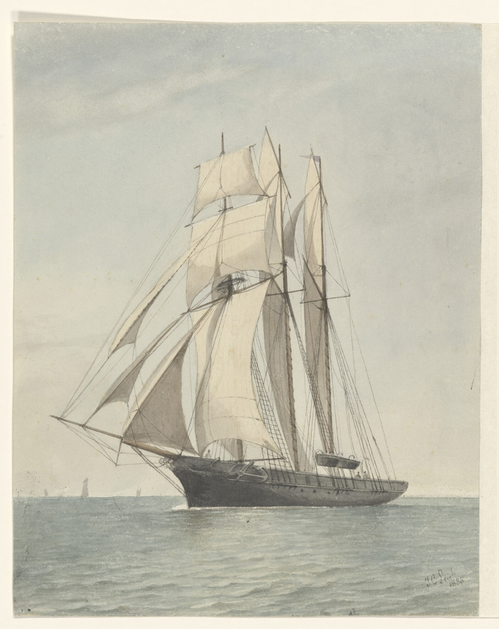 S.2768(03); Een driemastschoener; tekening