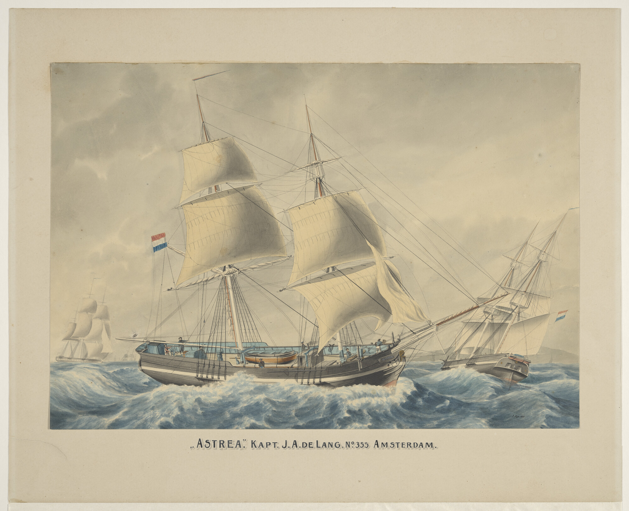 A.0037(03); Het brikschip Astrea; tekening