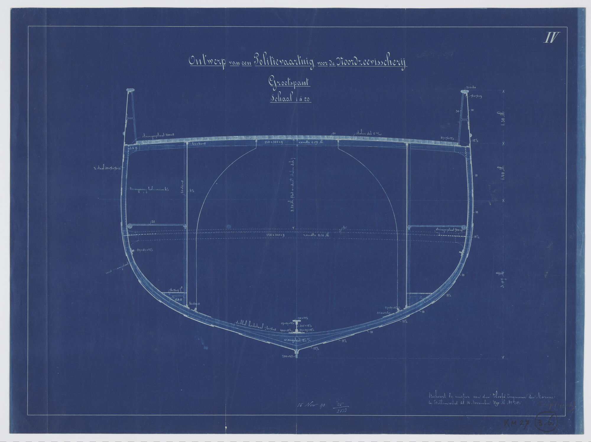 S.2175(4206); Grootspant van Hr.Ms. 'Zeehond' [ontwerp]; technische tekening