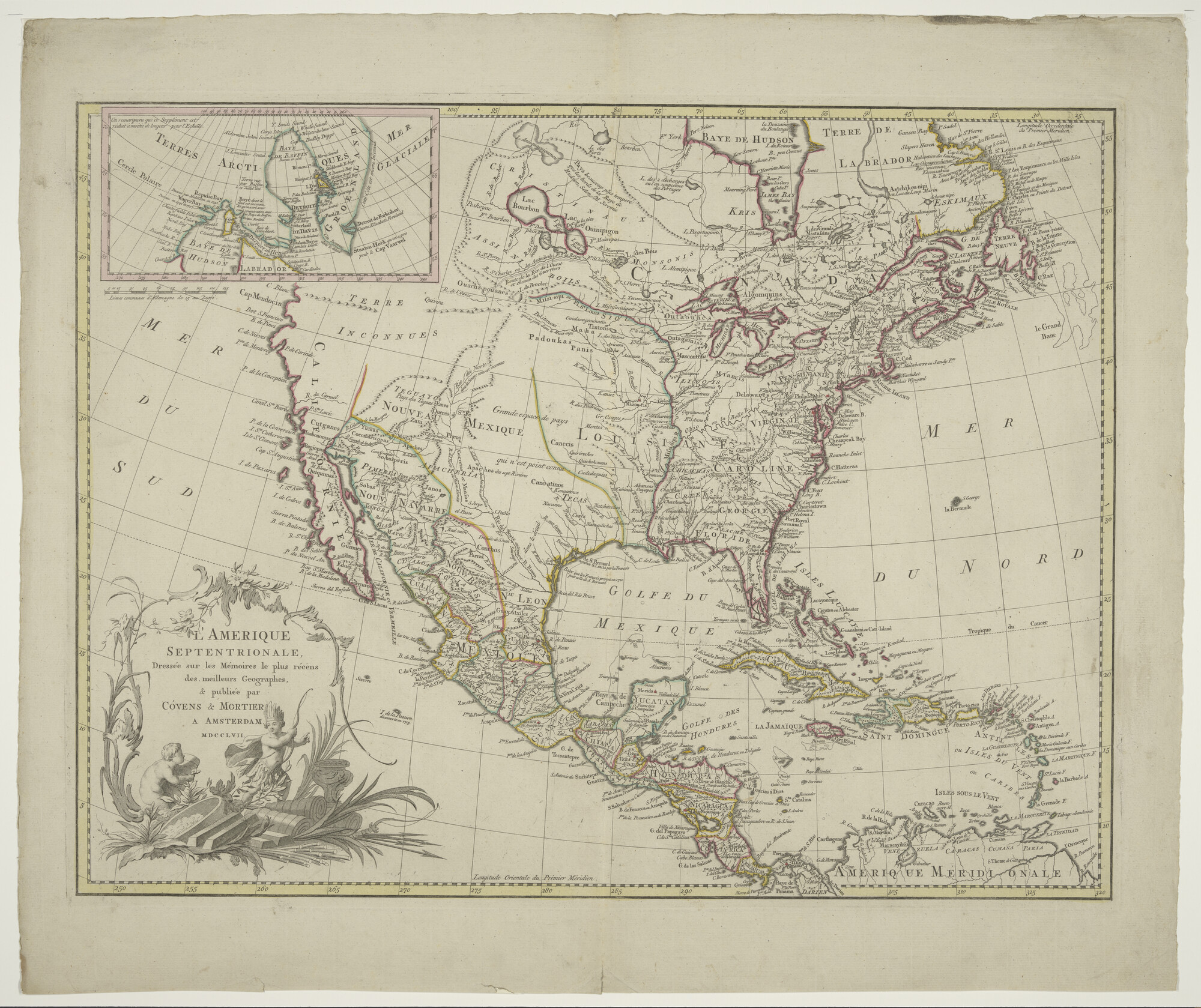 S.0183(13); Met de hand gekleurde kaart van Noord-Amerika; landkaart
