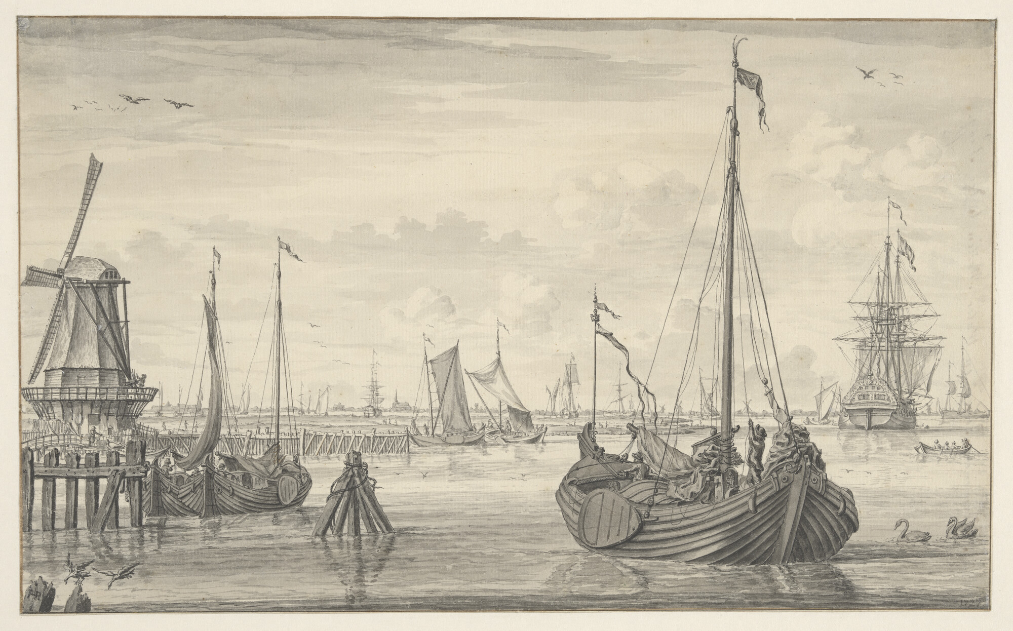A.0149(0337); Een Zaandamse boeier de zeilen hijsend; tekening