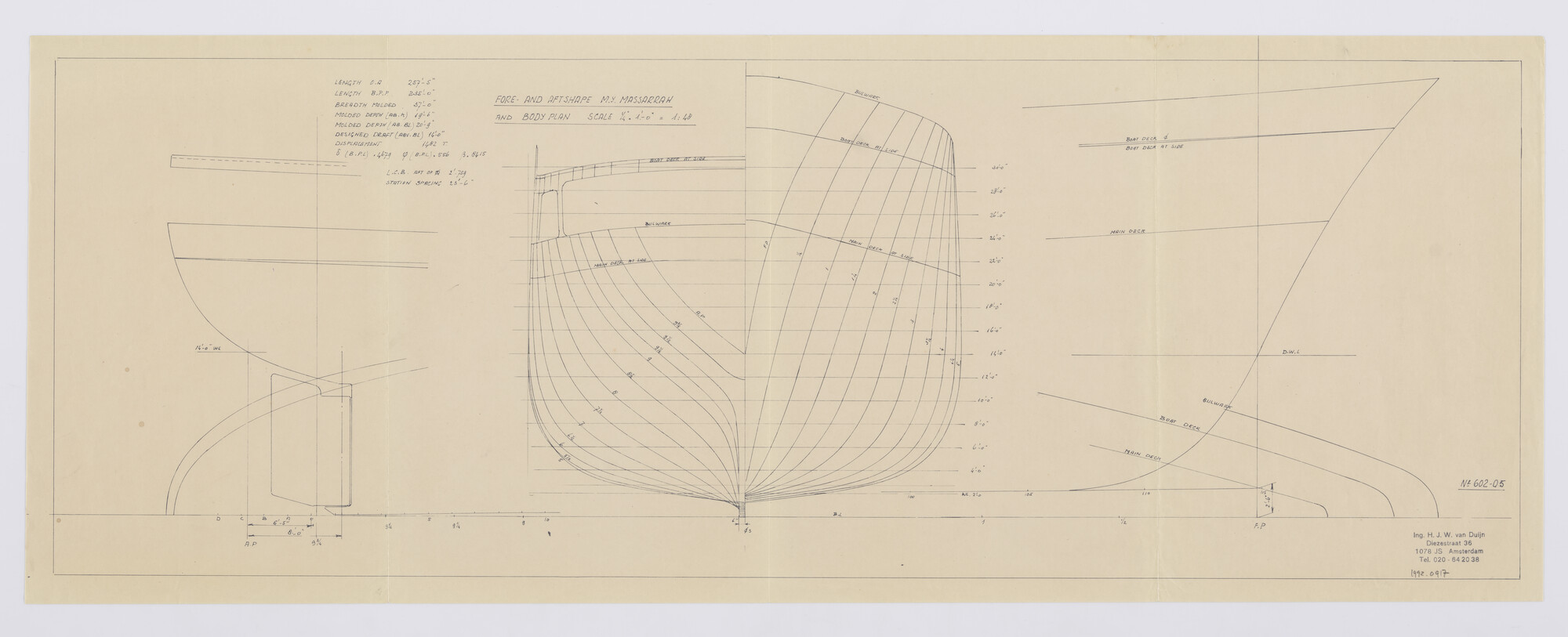 1992.0917; Lijnenplan ms. 'Massarah'; technische tekening