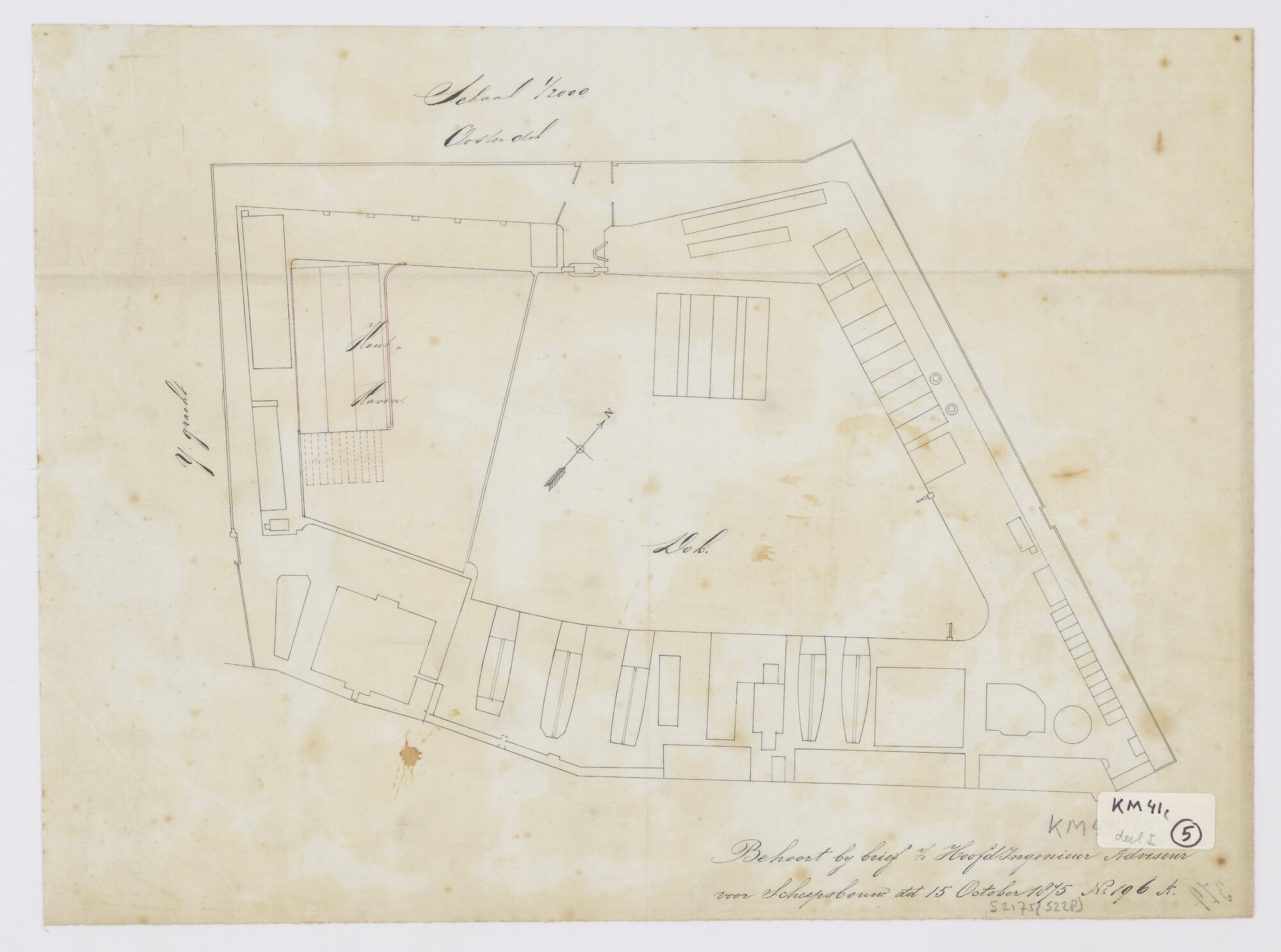 S.2175(5228); Plattegrond van de Rijkswerf te Amsterdam (1875); technische tekening