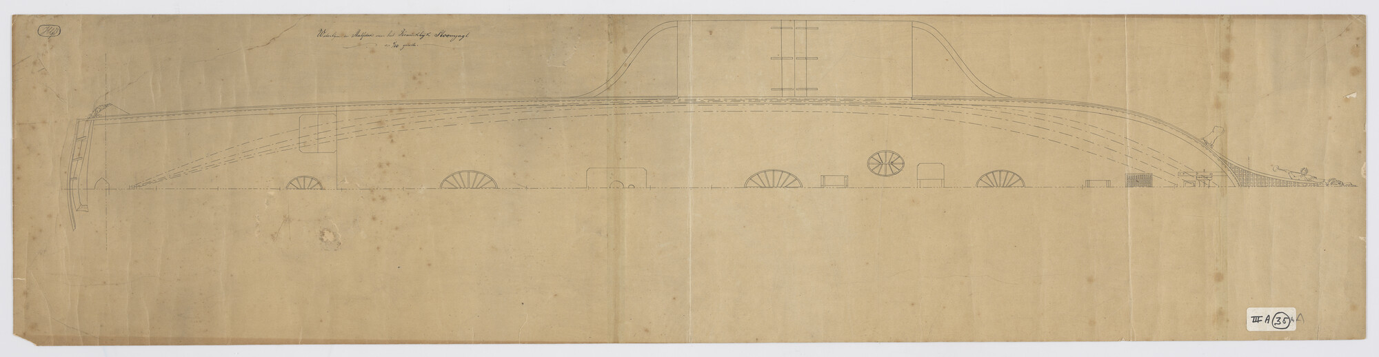 A.0226(04)a; Dekplan van het koninklijk raderstoomjacht 'De Leeuw' 1826; technische tekening