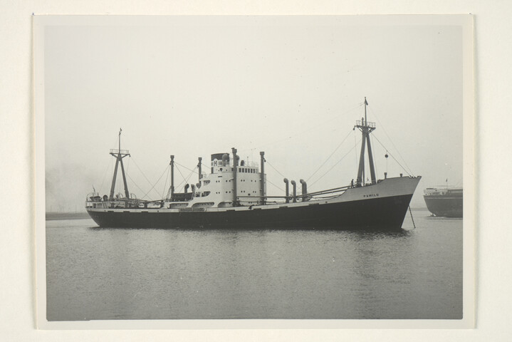 S.5219(12)0118; Foto van het Finse vrachtschip ss. 'Pamilo' voor Enso Gutzeit te Helsinki na de overdracht aan de eigenaar; foto