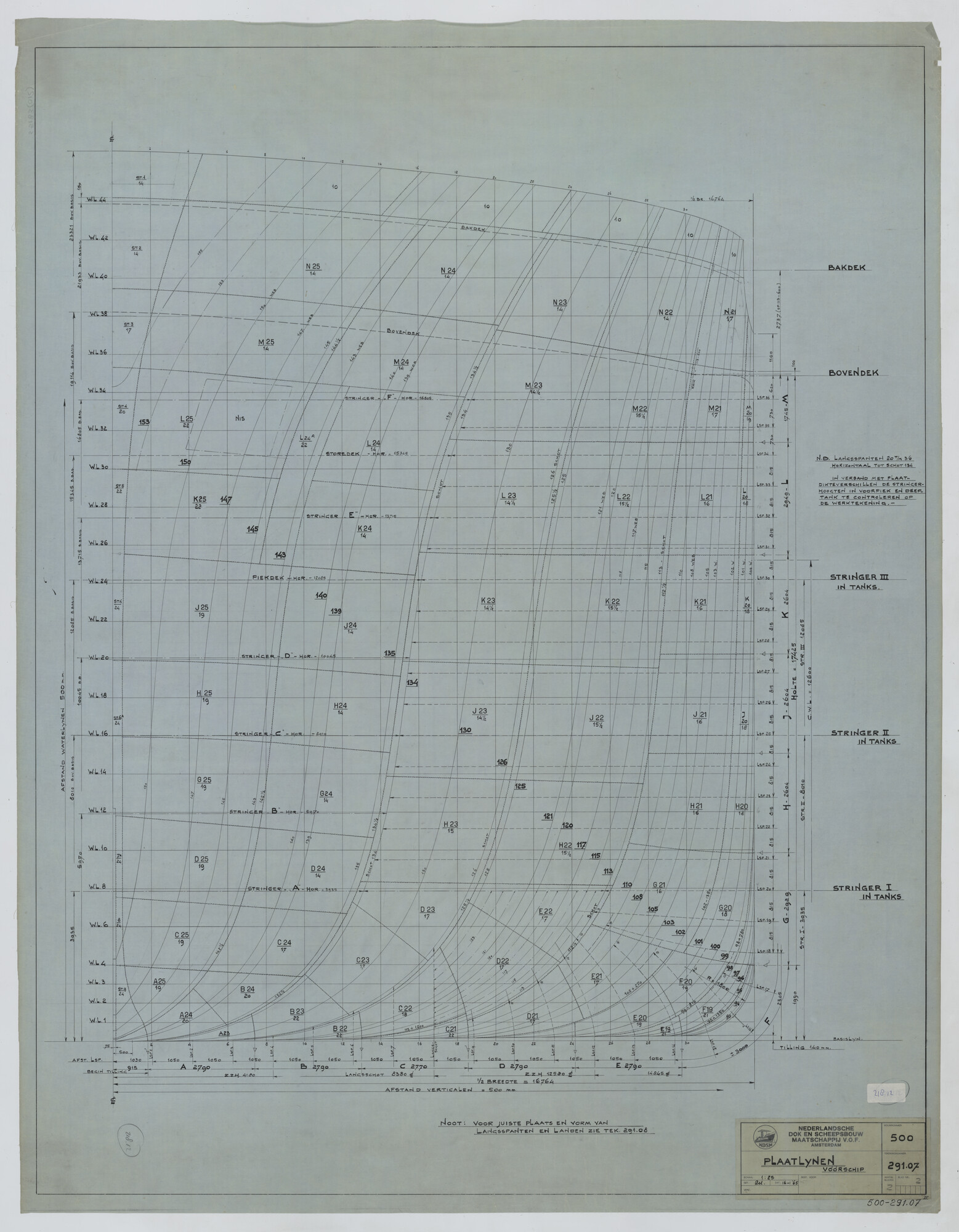 S.5183(012); Plaatlijnen voor van de tanker ts. 'Dione' voor Shell Tankers NV.; technische tekening
