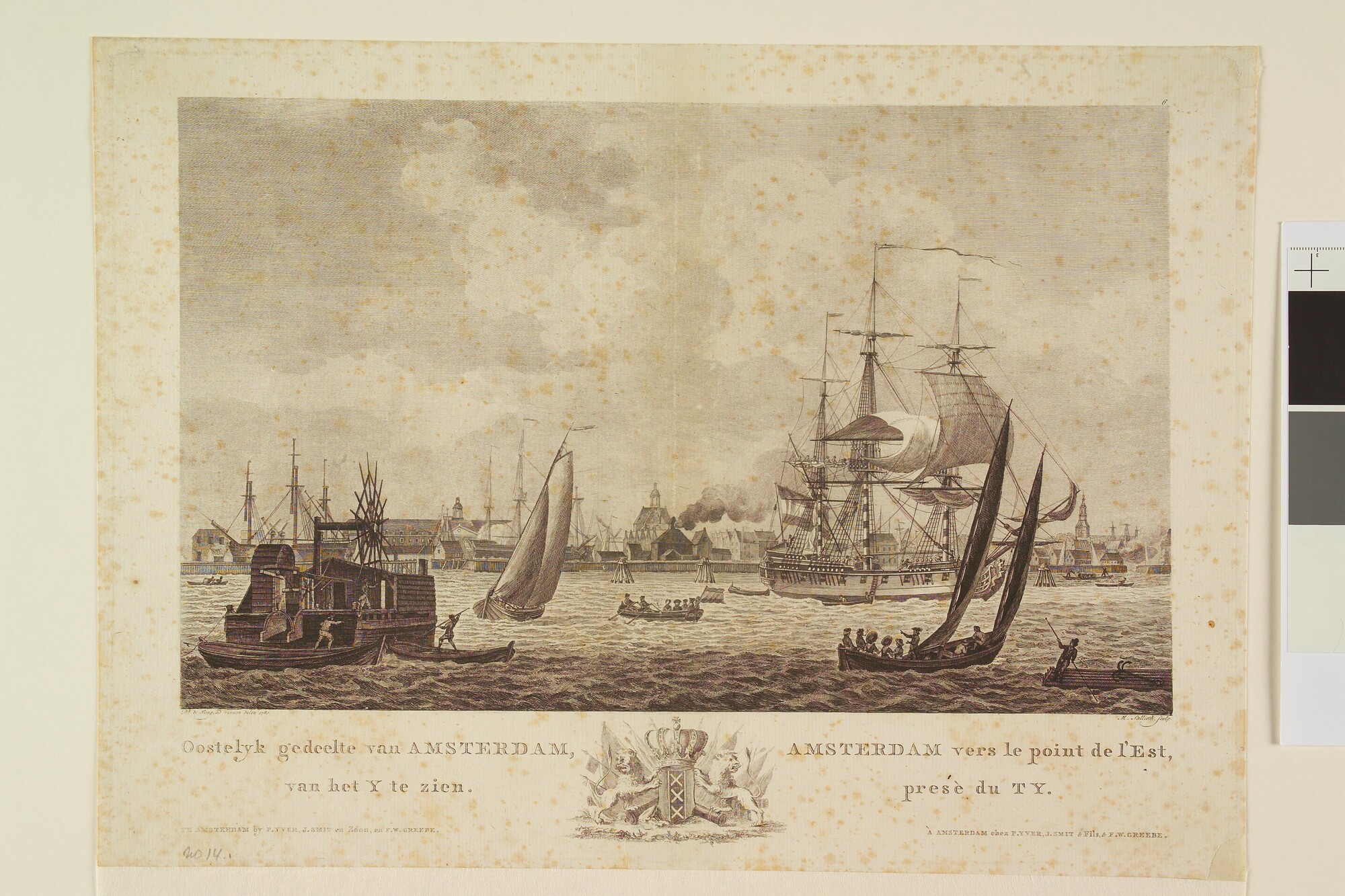 A.0149(0717); Gezicht op het oostelijke gedeelte van de haven van Amsterdam; prent