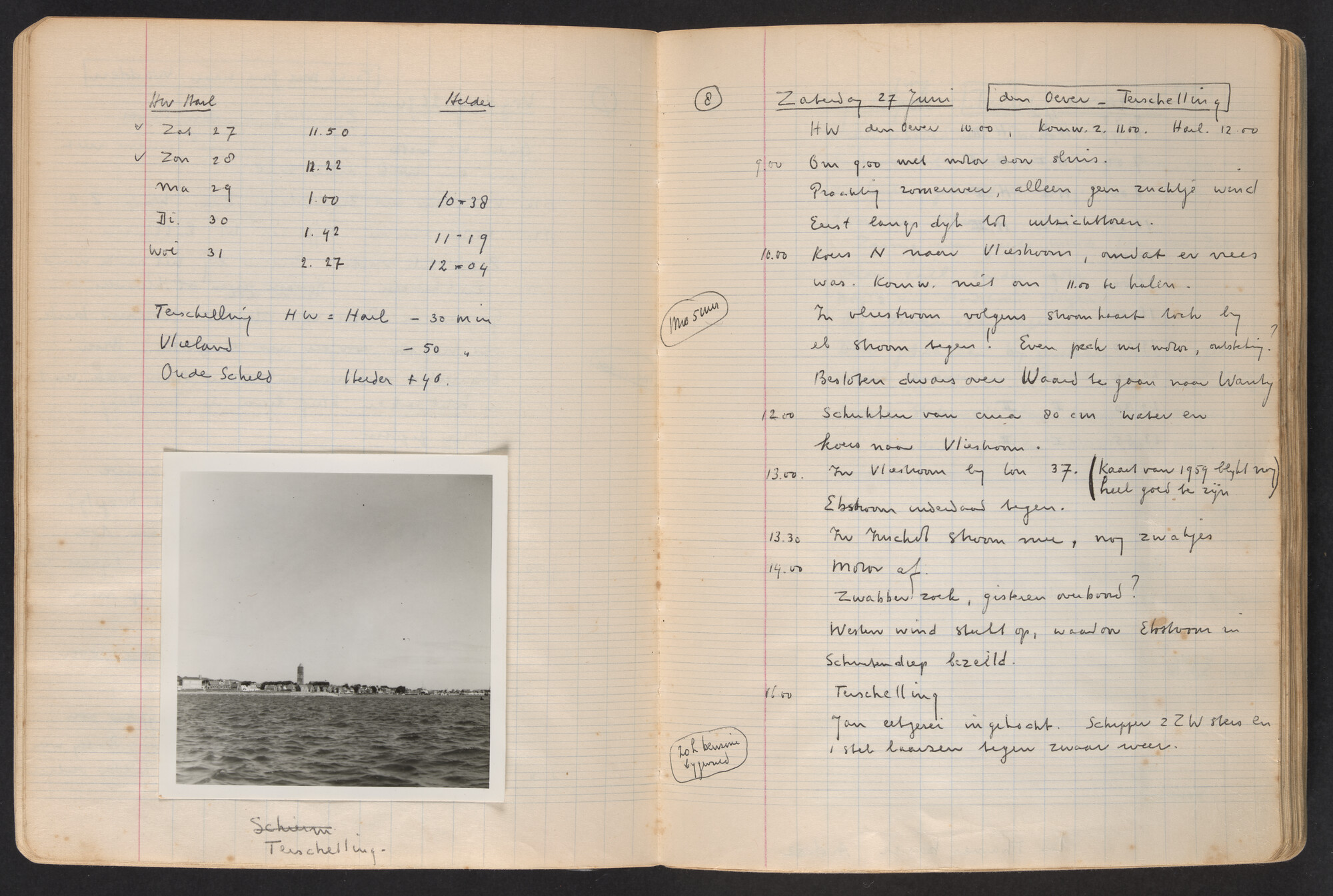 2017.0796; Logboek c.q. fotoalbum van o.a. reizen met zeeschouw Grutto in Nederland, 1963-1965; logboek