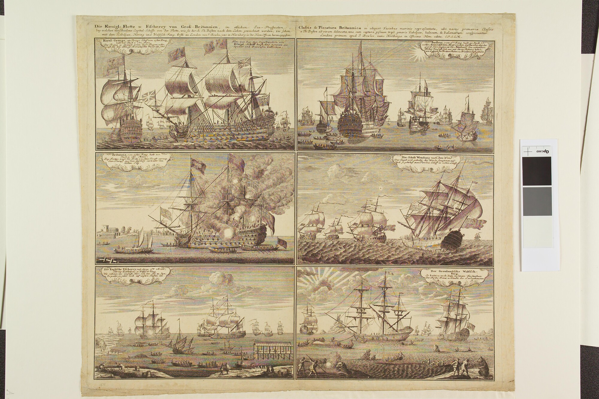 A.1661(05); De Engelse vloot, zes afbeeldingen op één blad; prent