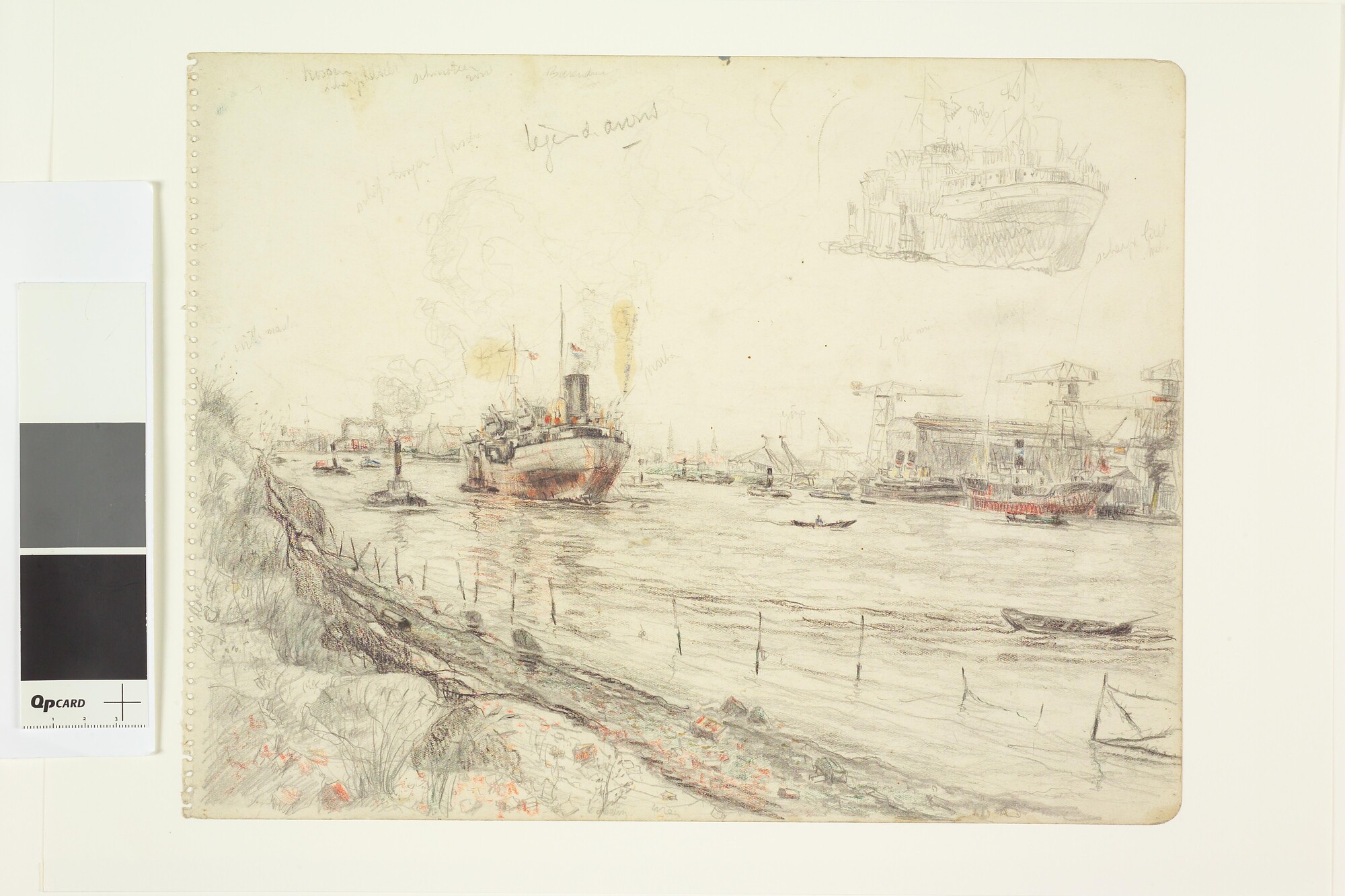 S.4824(08); De Merwehaven te Rotterdam in 1945; tekening