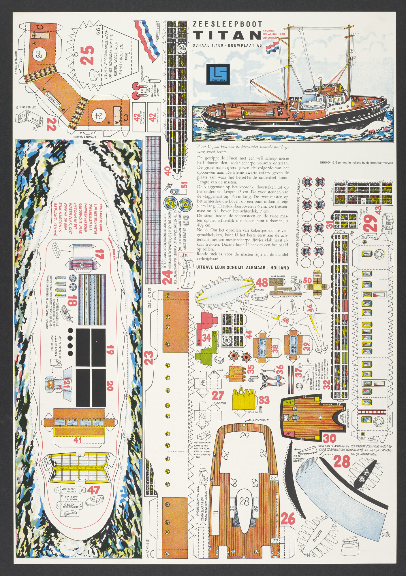 2018.0626; Bouwplaat voor een papieren model van zeesleepboot Titan; bouwplaat