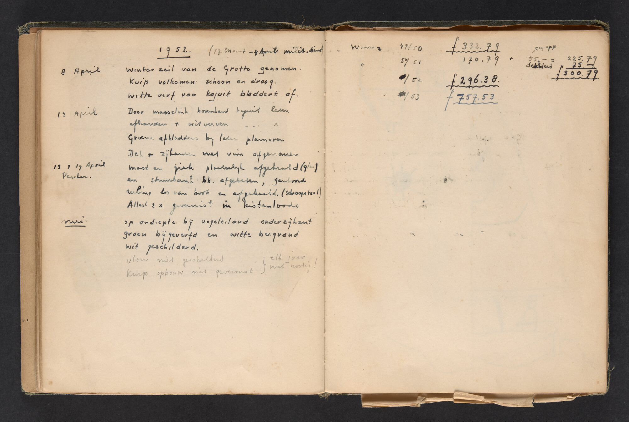 2017.0790; Logboek c.q. fotoalbum van reizen met zeeschouw Grutto in Nederland, 1949-1951; logboek