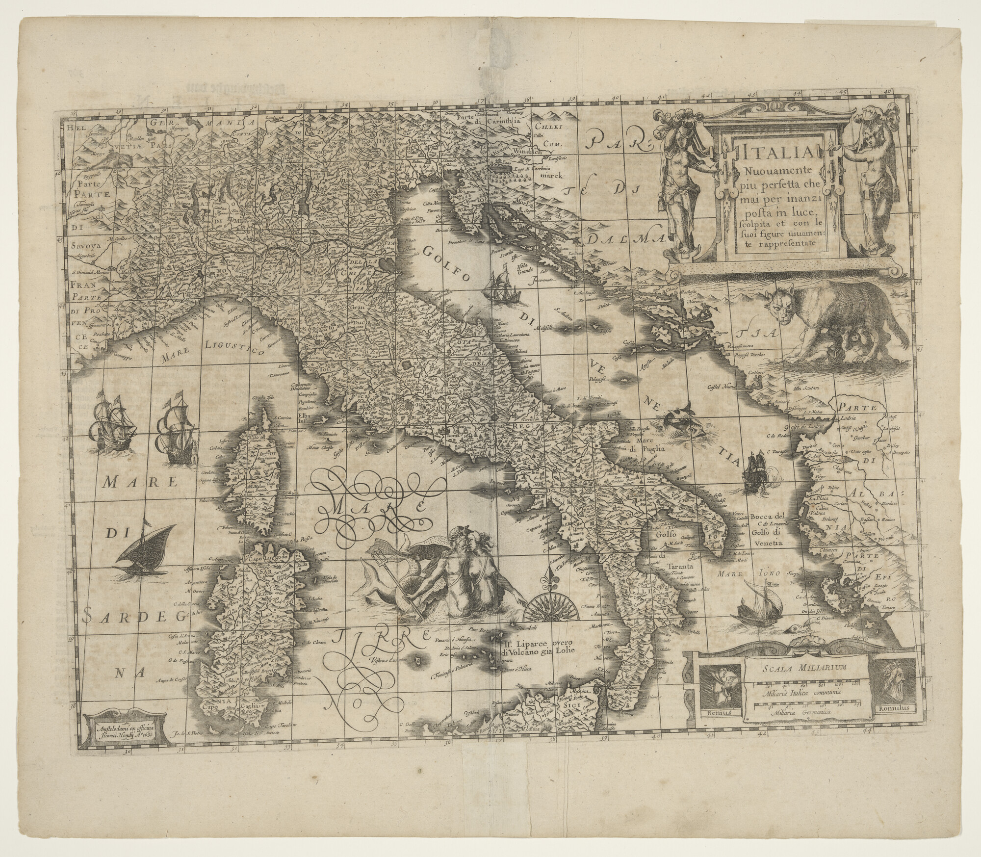 A.3845(01)011; Kaart van Italië uitgegeven door Henricus Hondius (1597 - 1651), Amsterdam, 1631; landkaart