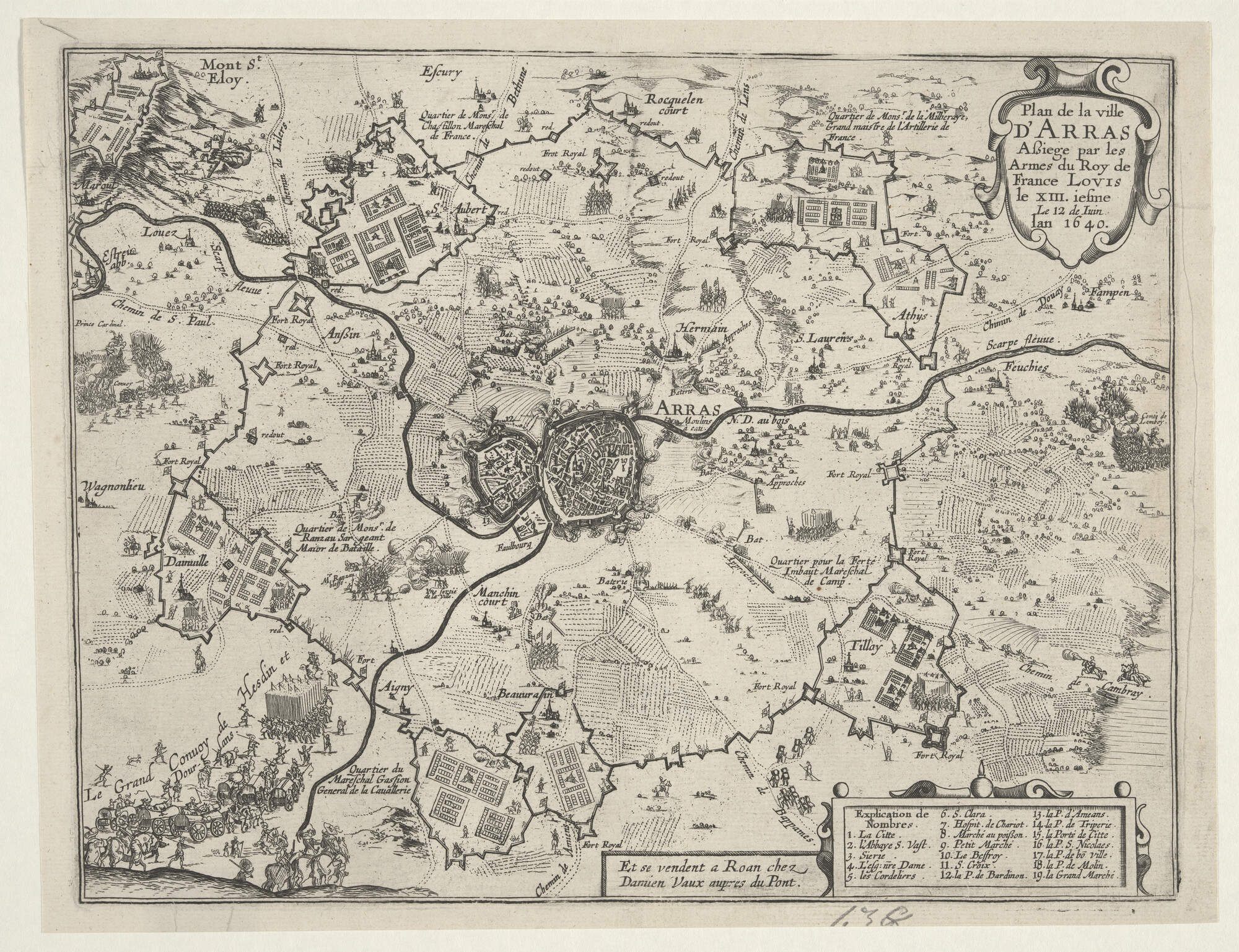 A.0145(027)402; 'Plan de la Ville d'Arras Assiege par les Armes du Roy de France.' Belegering van Arras (Atrecht) door de Fransen; prent