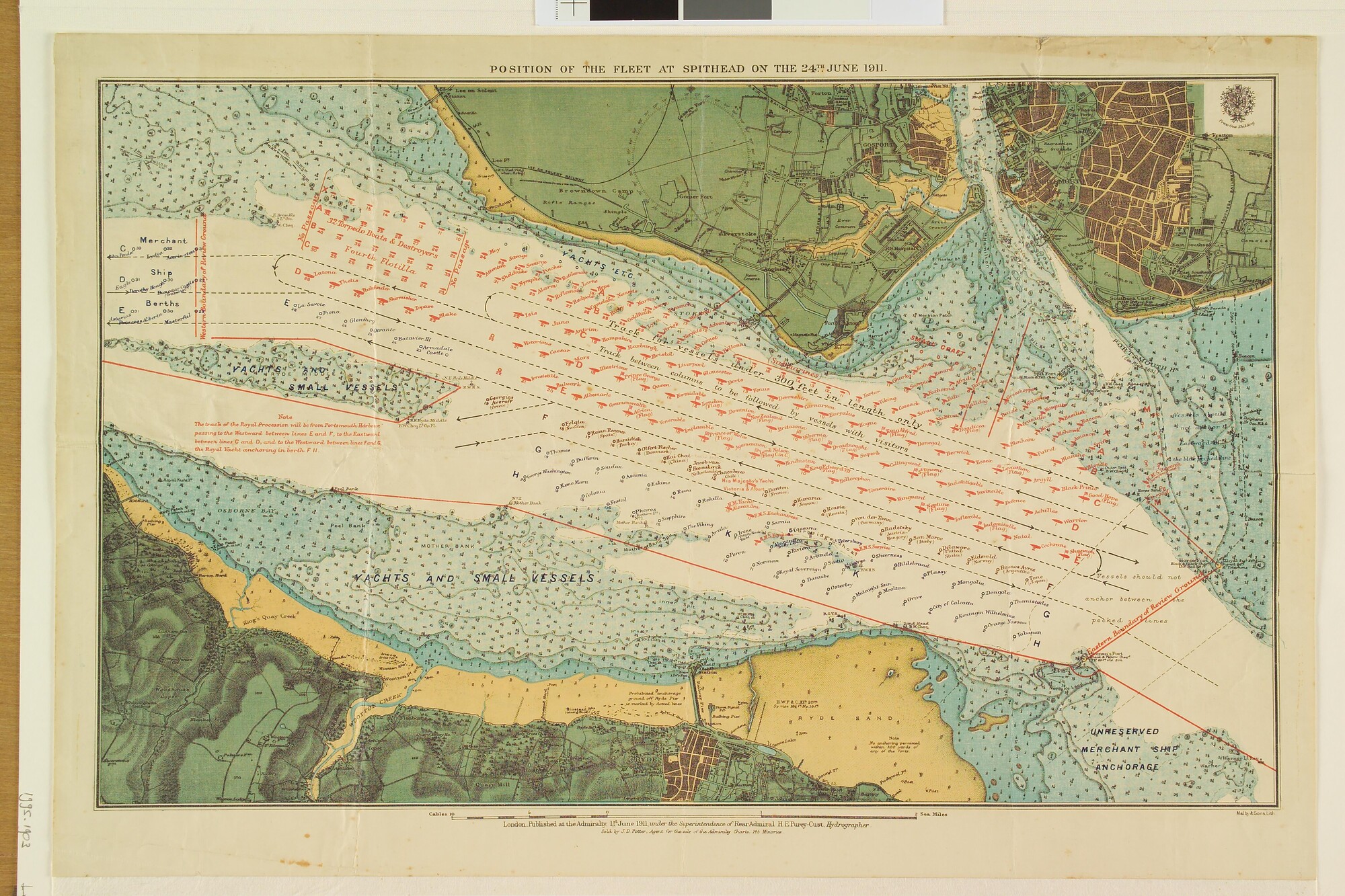1995.1903; Position of the fleet at Spithead .... Kaart van de positie van de vloot bij Spithead [...]; prent