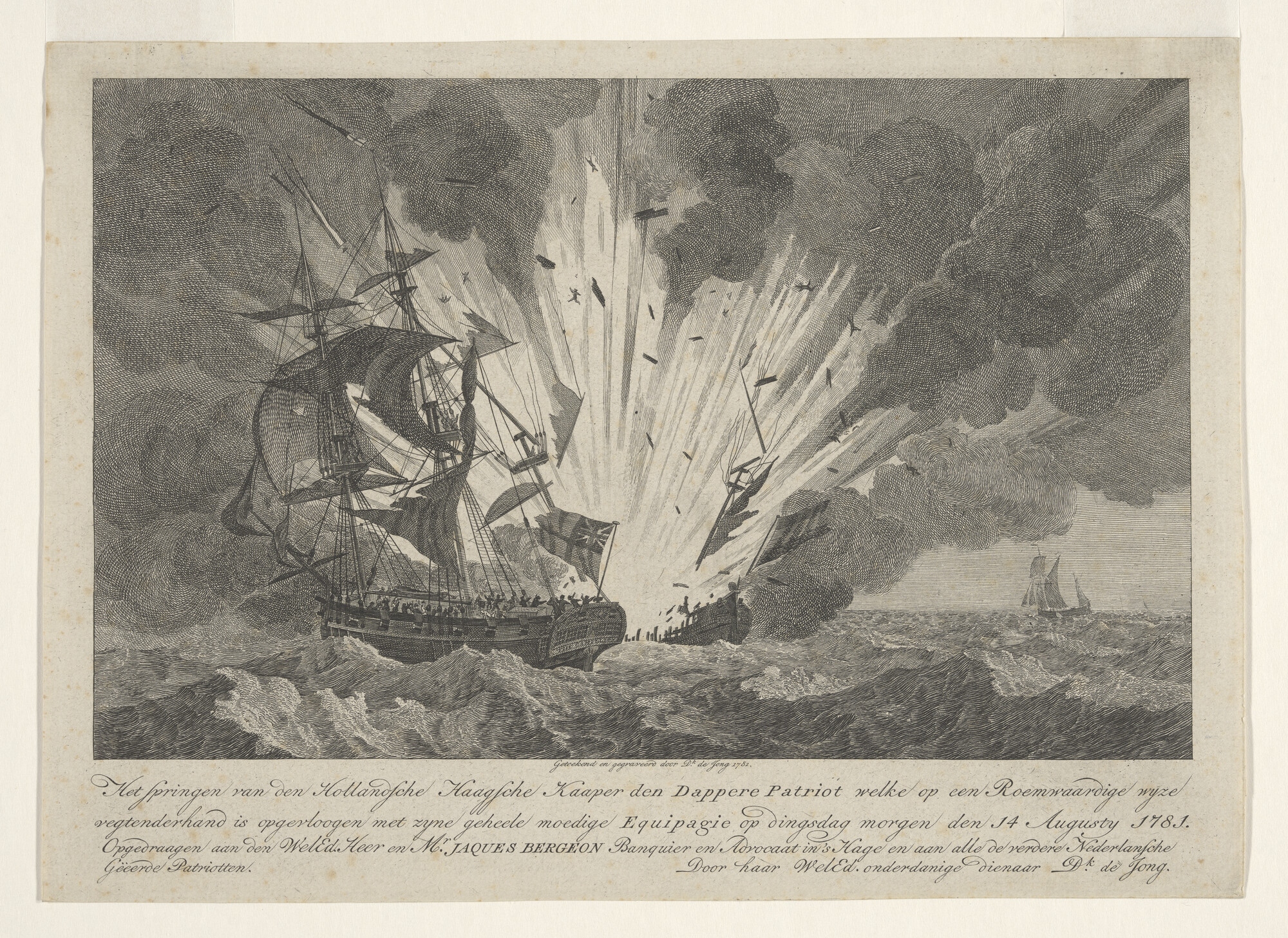 A.0149(0508); Het in de lucht vliegen van de Haagse Kaper de 'Dappere Patriot' op 14; prent
