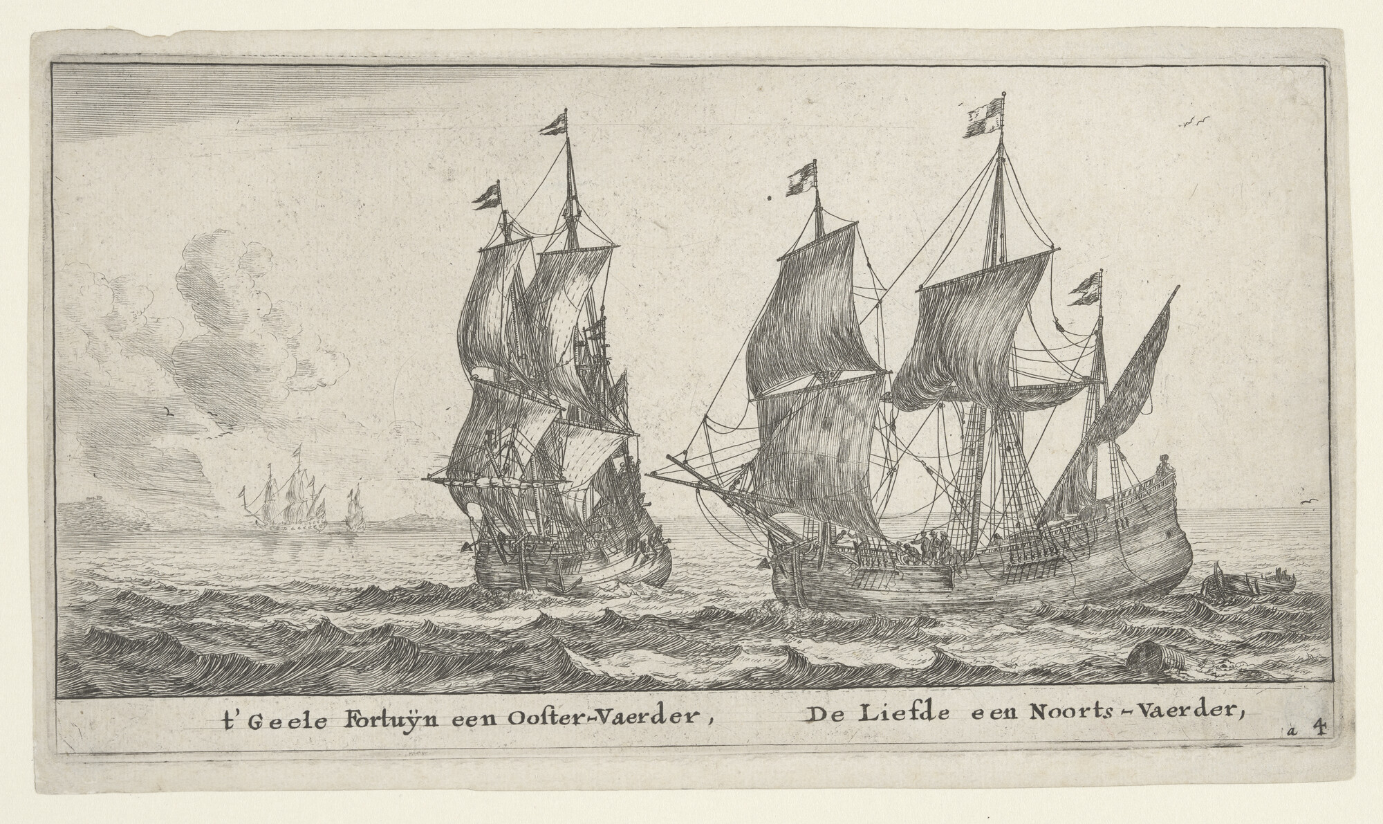 A.0149(0272); De fluitschepen 'Geele Fortuijn' en 'Liefde'; prent