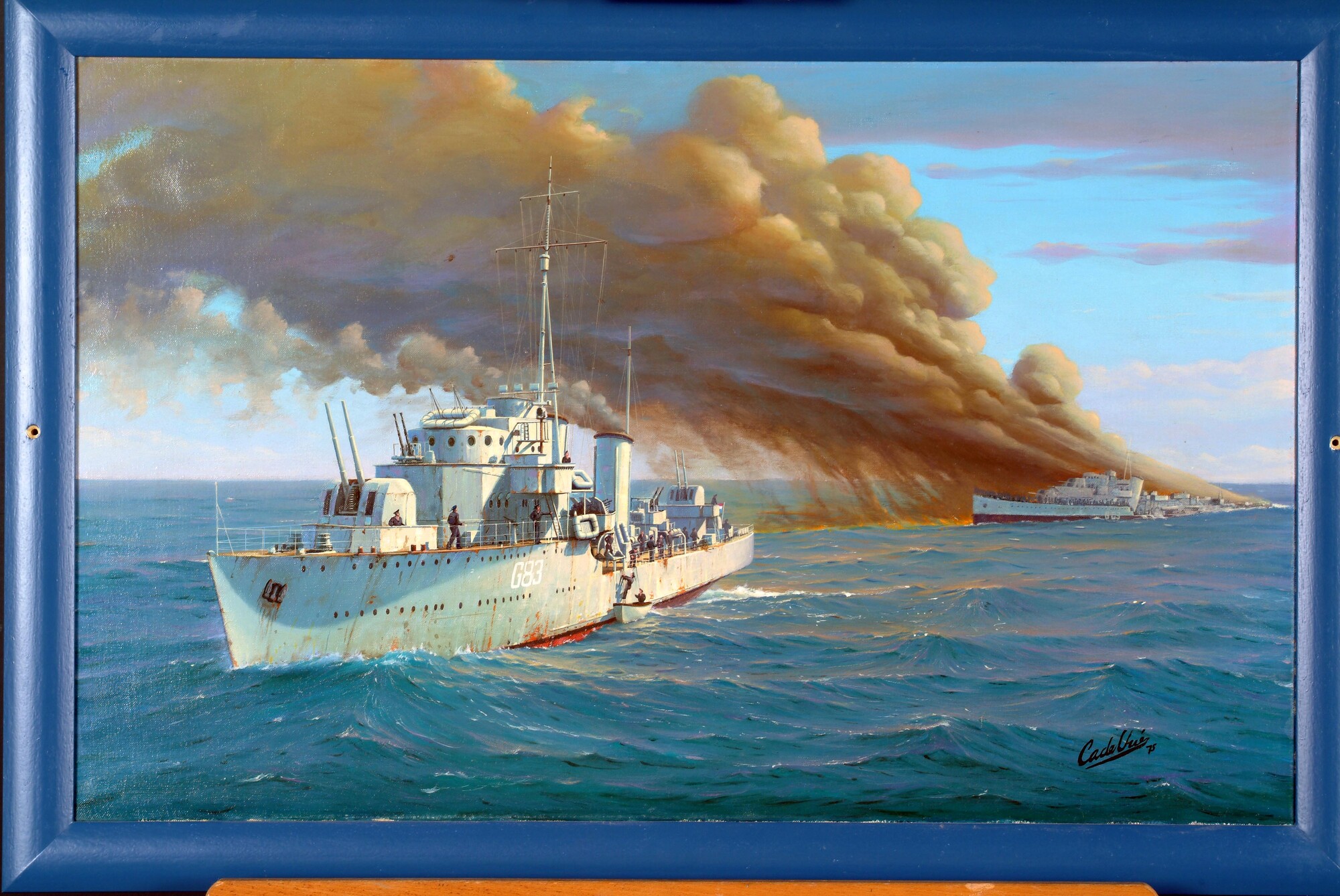 1994.1000; Torpedobootjager Hr.Ms. Isaac Sweers neemt de bemanning over van de getroffen Britse torpedobootjager HMS Ghurka; schilderij