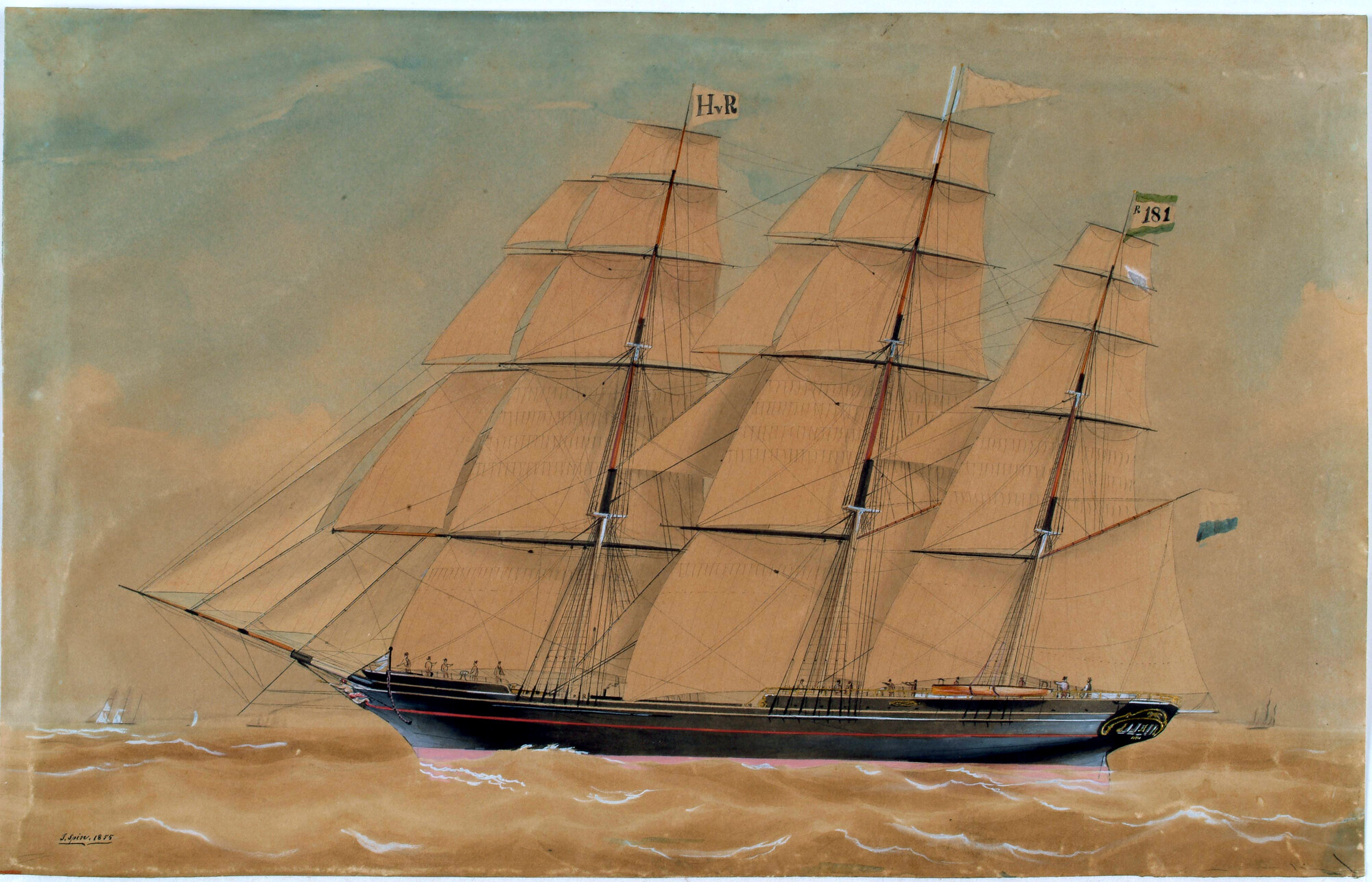 S.1931(03); Het klipperfregatschip Ternate onder zeil; tekening